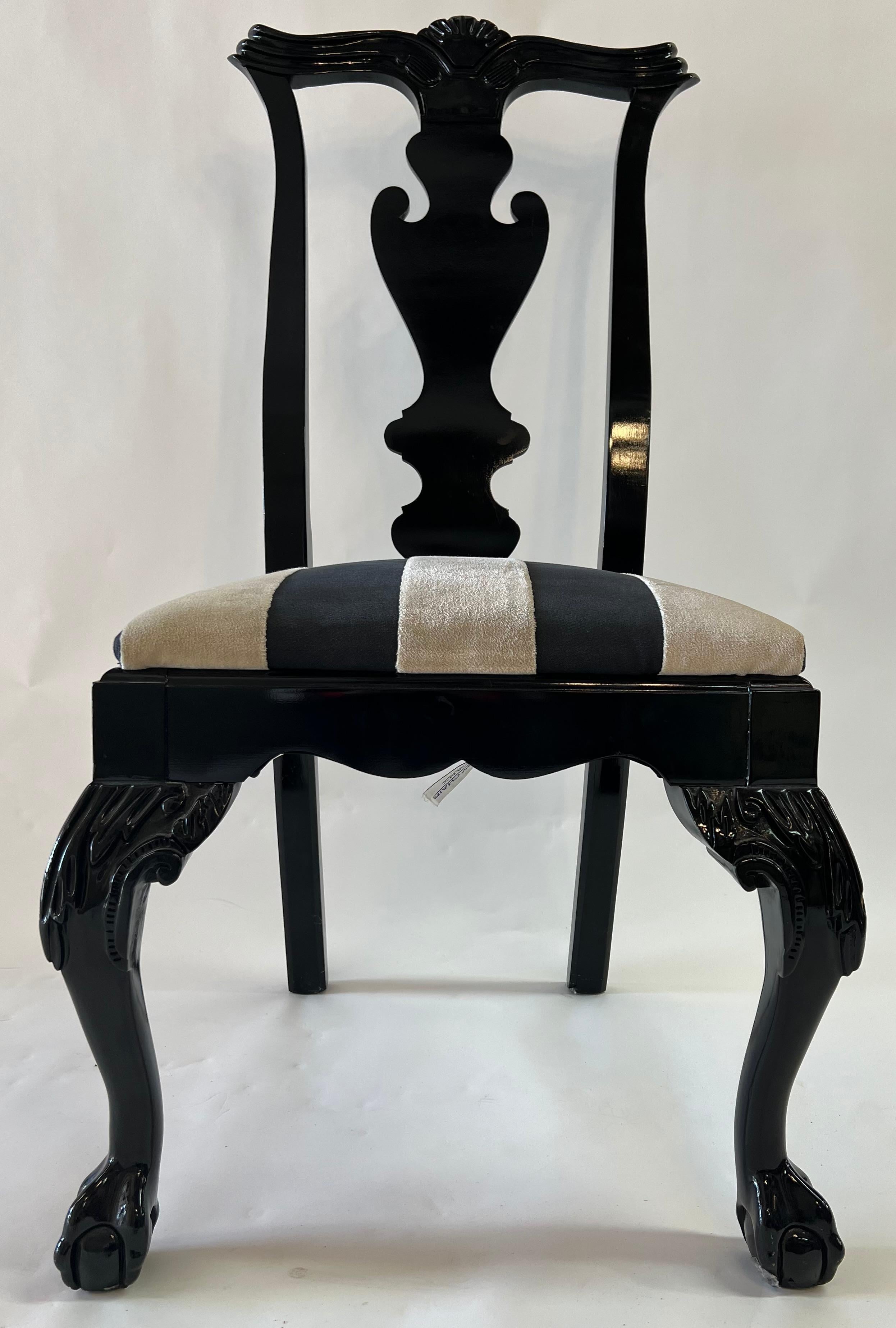 Vintage Hickory Black Lacquer Chippendale Style Dining Chairs, Set of 8 5