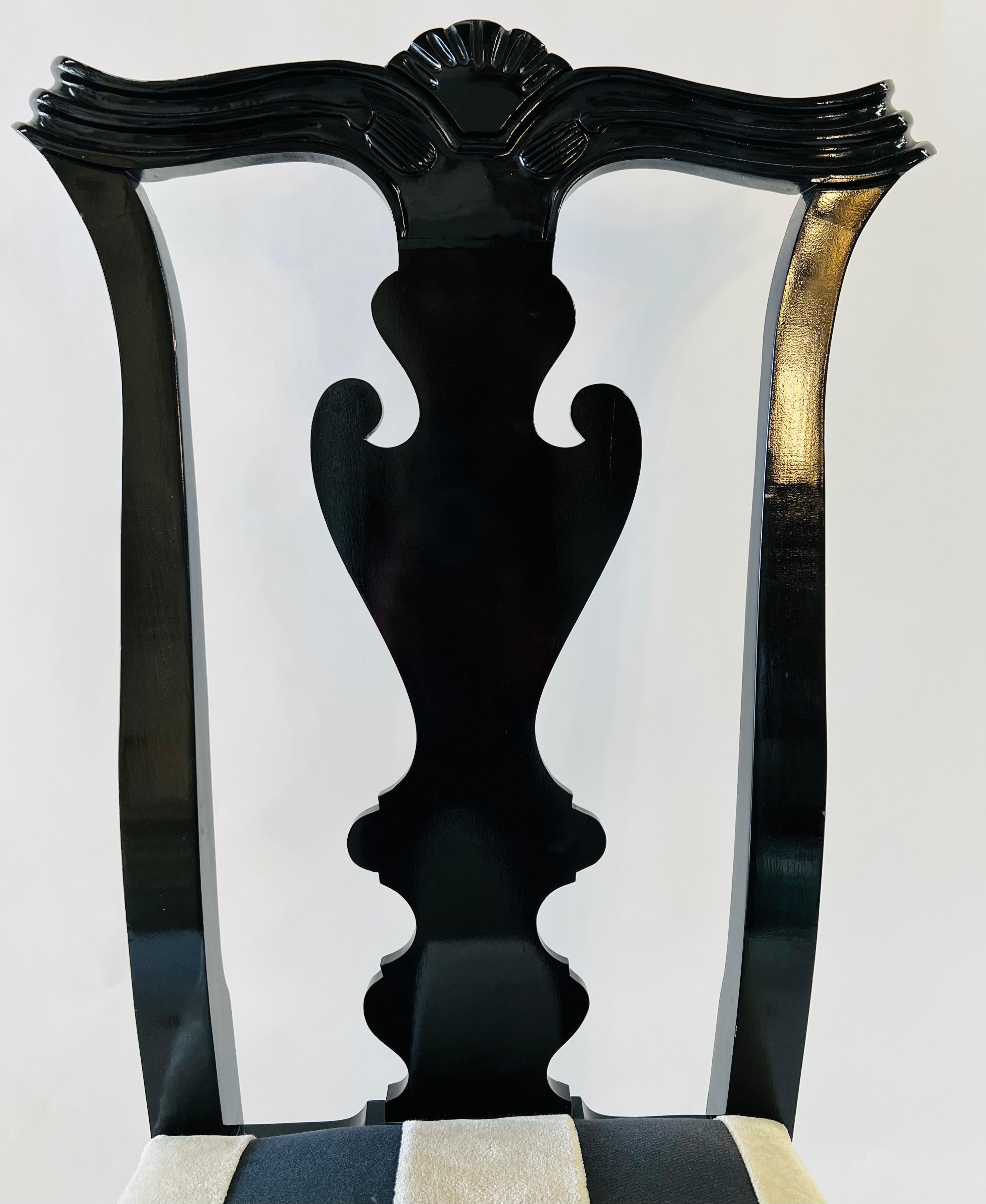 Vintage Hickory Black Lacquer Chippendale Style Dining Chairs, Set of 8 6