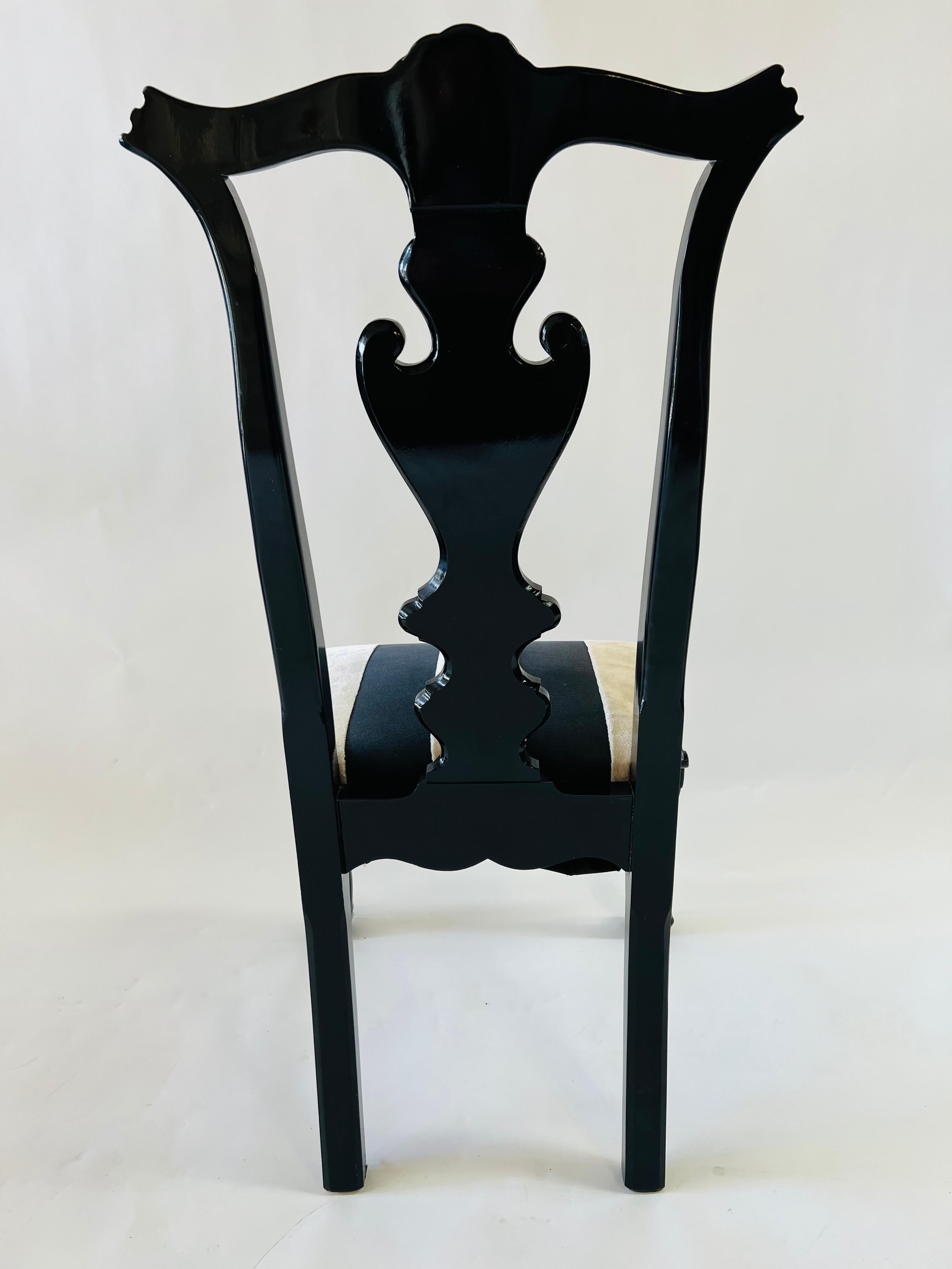 Vintage Hickory Black Lacquer Chippendale Style Dining Chairs, Set of 8 8