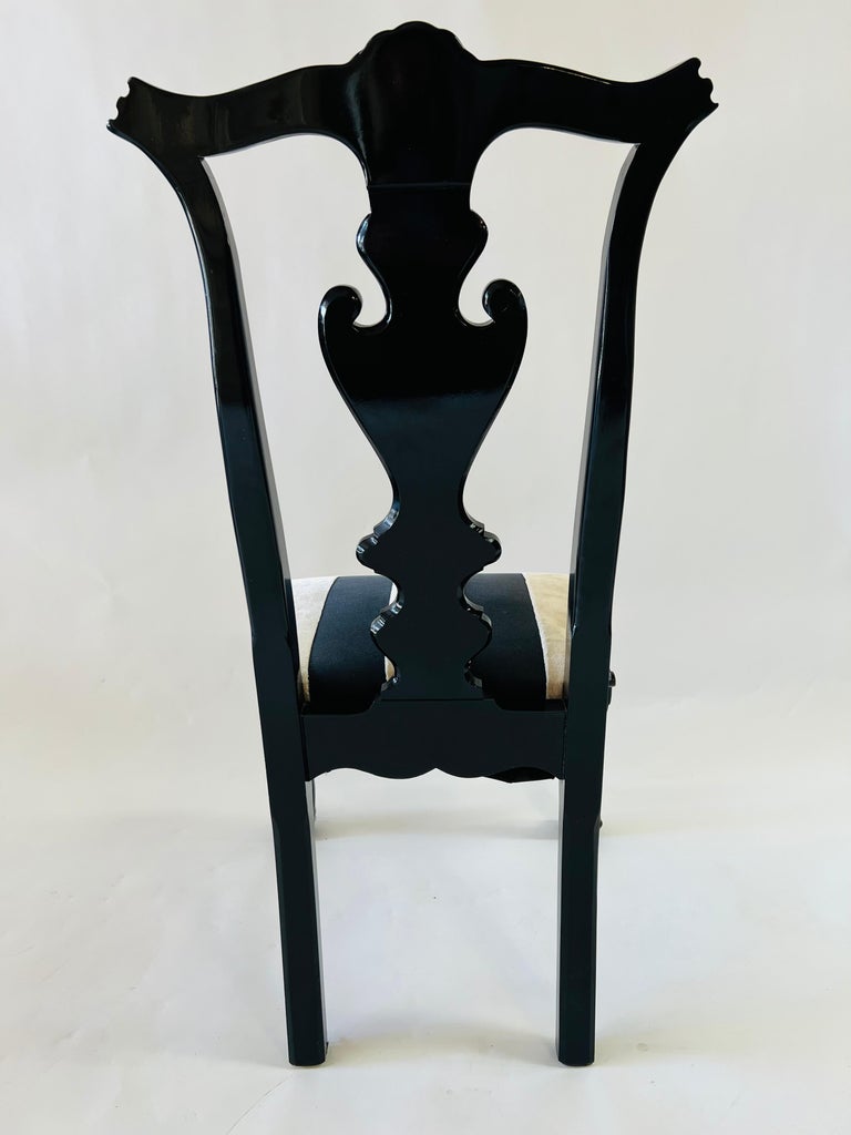 Vintage Hickory Black Lacquer Chippendale Style Dining Chairs, Set of 8 For Sale 8