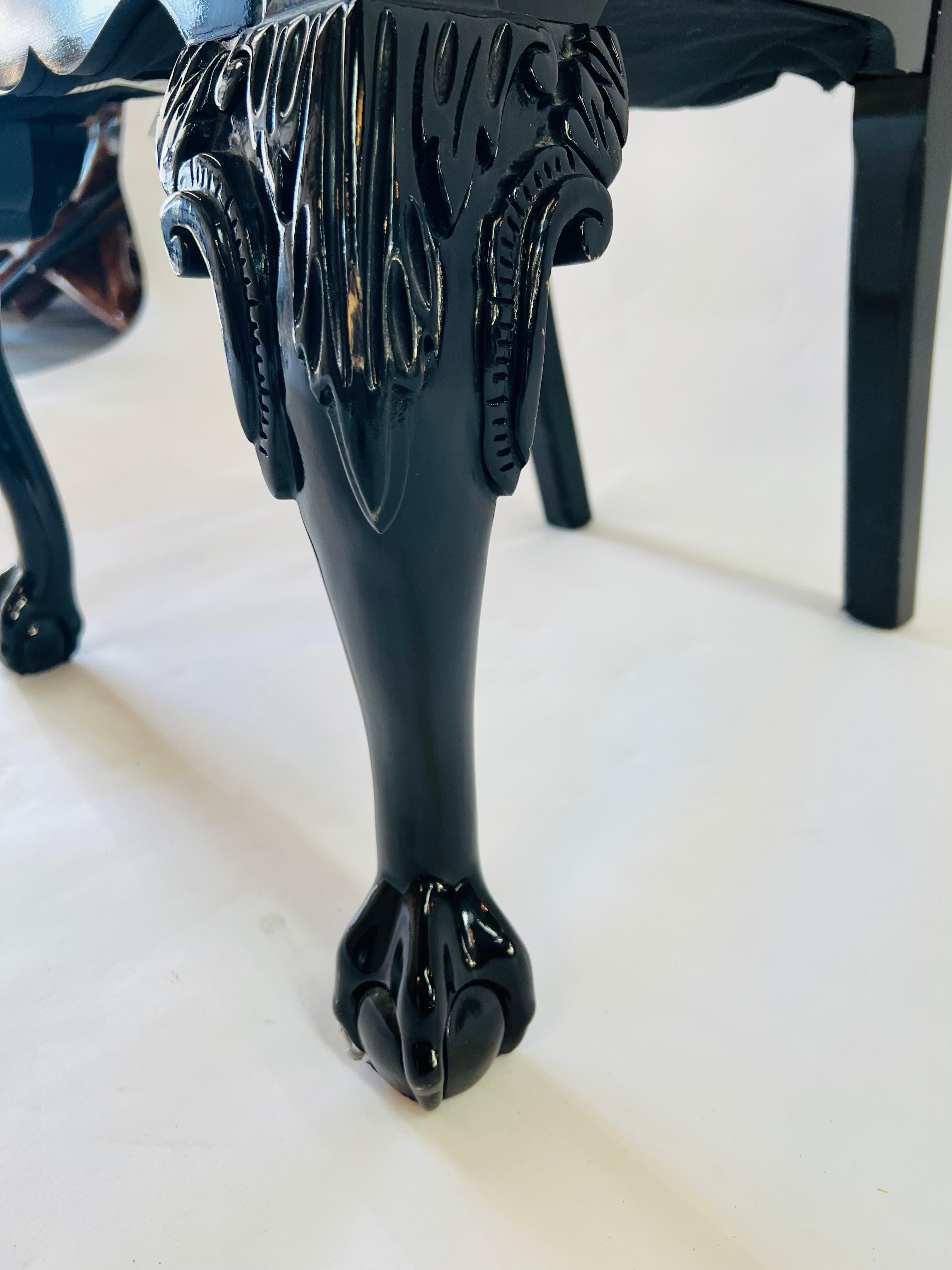Vintage Hickory Black Lacquer Chippendale Style Dining Chairs, Set of 8 10
