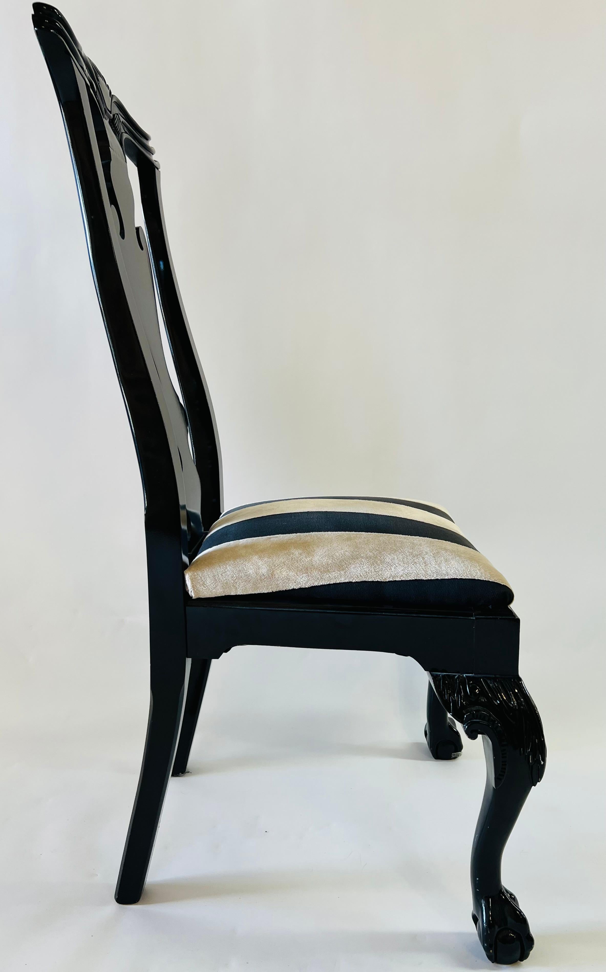 Vintage Hickory Black Lacquer Chippendale Style Dining Chairs, Set of 8 2