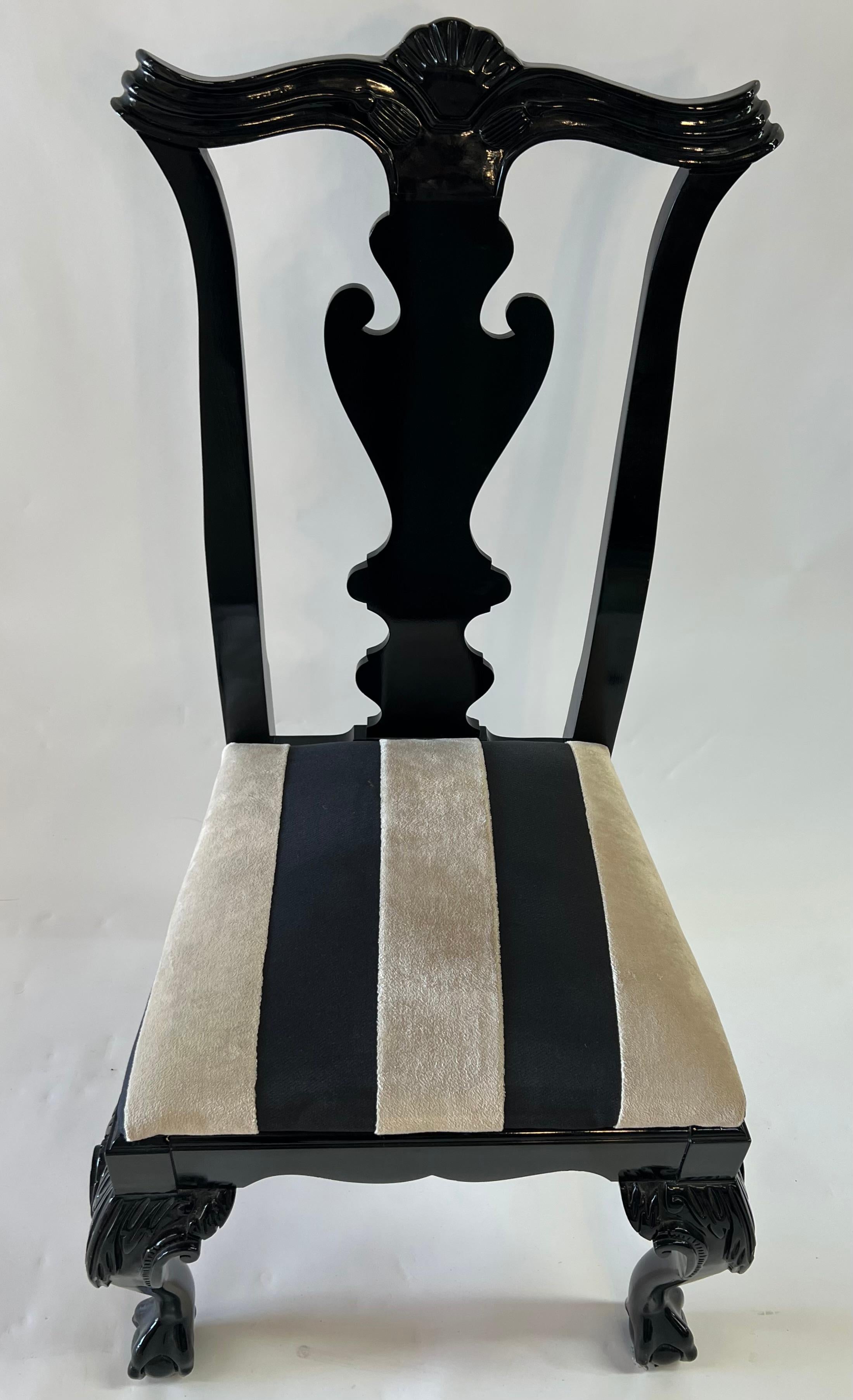 Vintage Hickory Black Lacquer Chippendale Style Dining Chairs, Set of 8 4