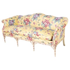 Vintage Hickory Chair Chinese Chippendale Camelback Faux Bamboo Sofa