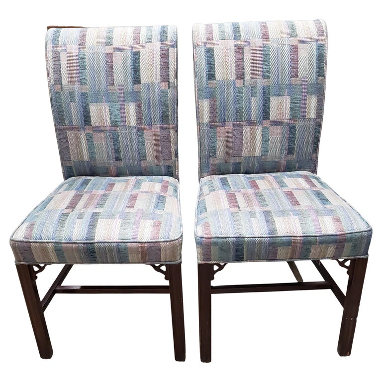 American Vintage Hickory Chair Chippendale Mahogany Upholstered Chairs, a Set For Sale