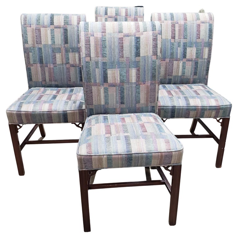 Vintage Hickory Chair Chippendale Mahogany Upholstered Chairs, a Set For Sale 1
