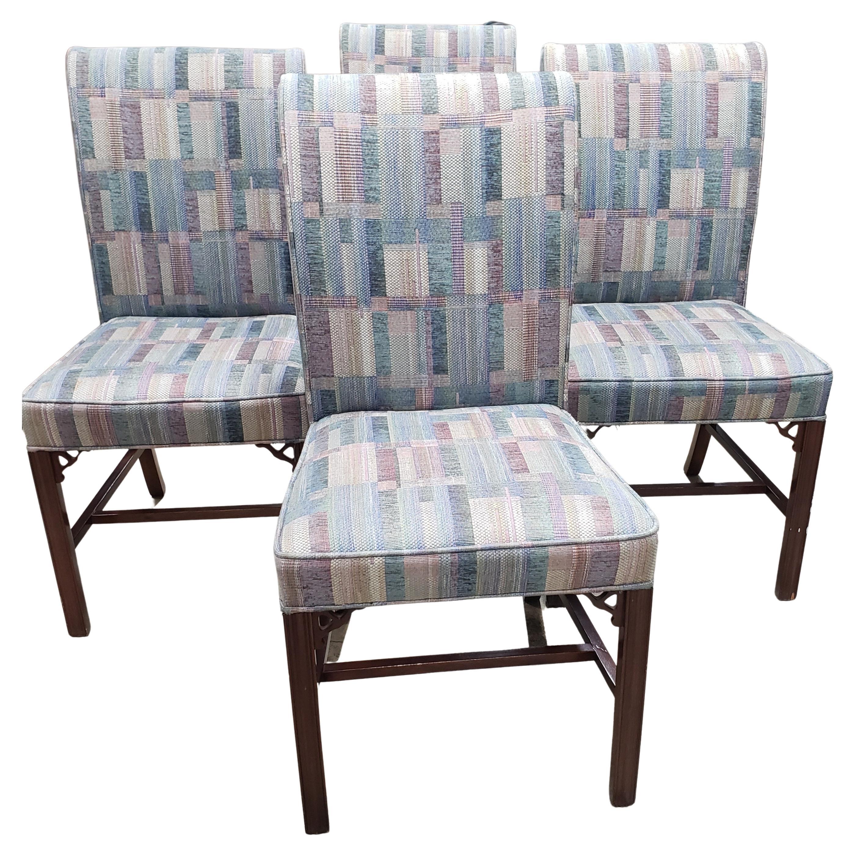 Vintage Hickory Chair Chippendale Mahogany Upholstered Chairs, a Set