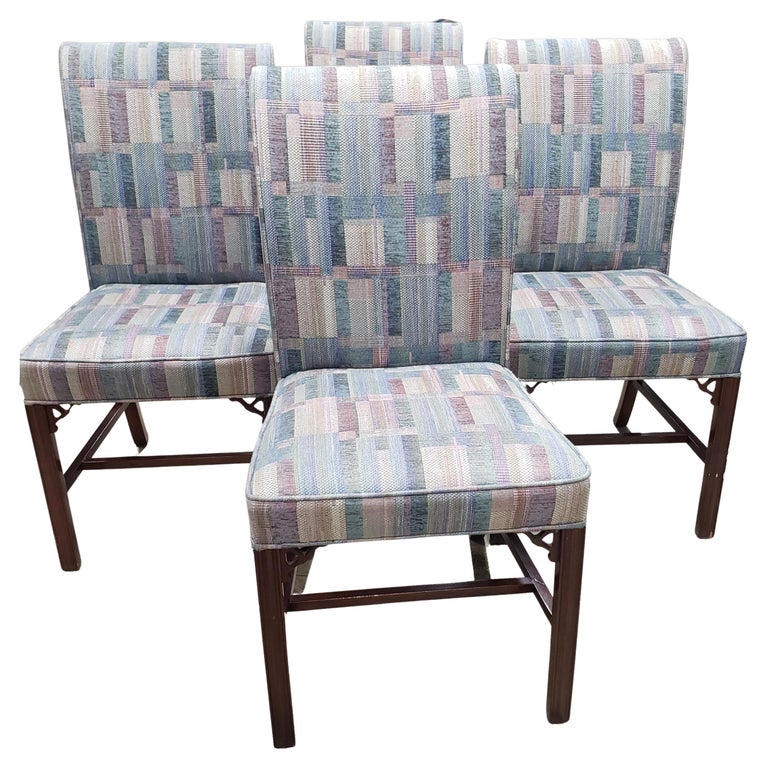 Vintage Hickory Chair Chippendale Mahogany Upholstered Chairs, a Set For Sale