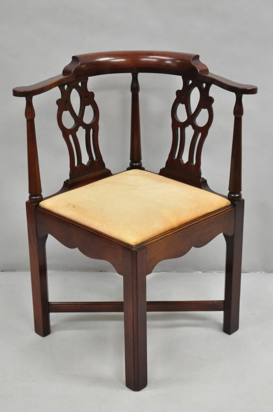Vintage Hickory Chair Co Georgian Style Mahogany Corner Accent Side Chair For Sale 7