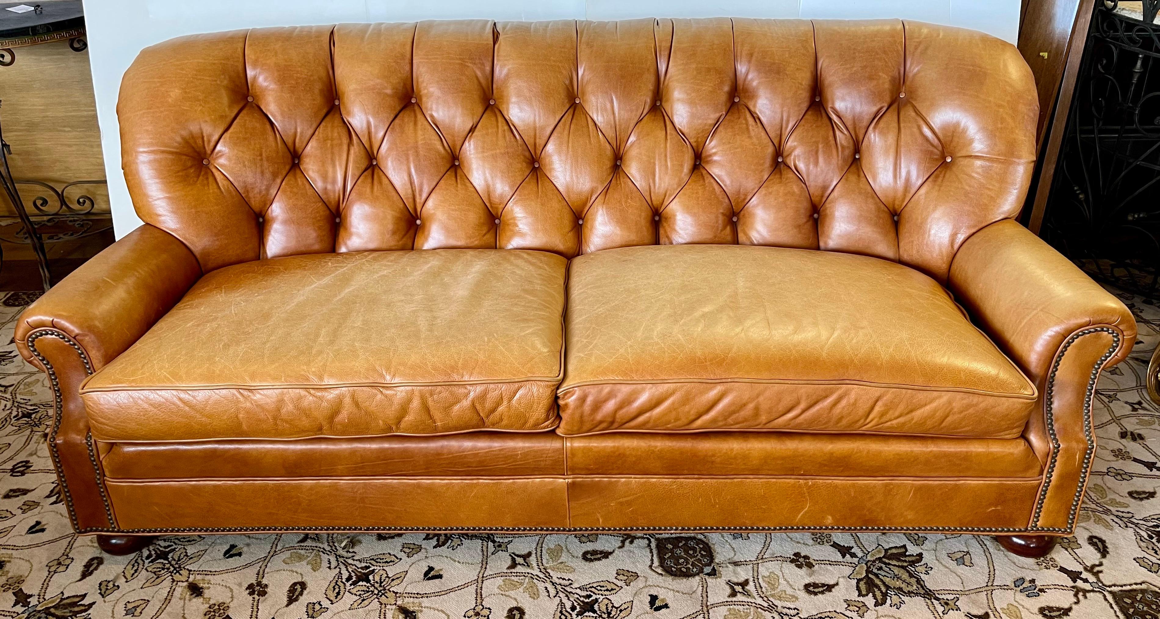 American Vintage Hickory Chair Furniture Company Chesterfield Tufted Leather Sofa
