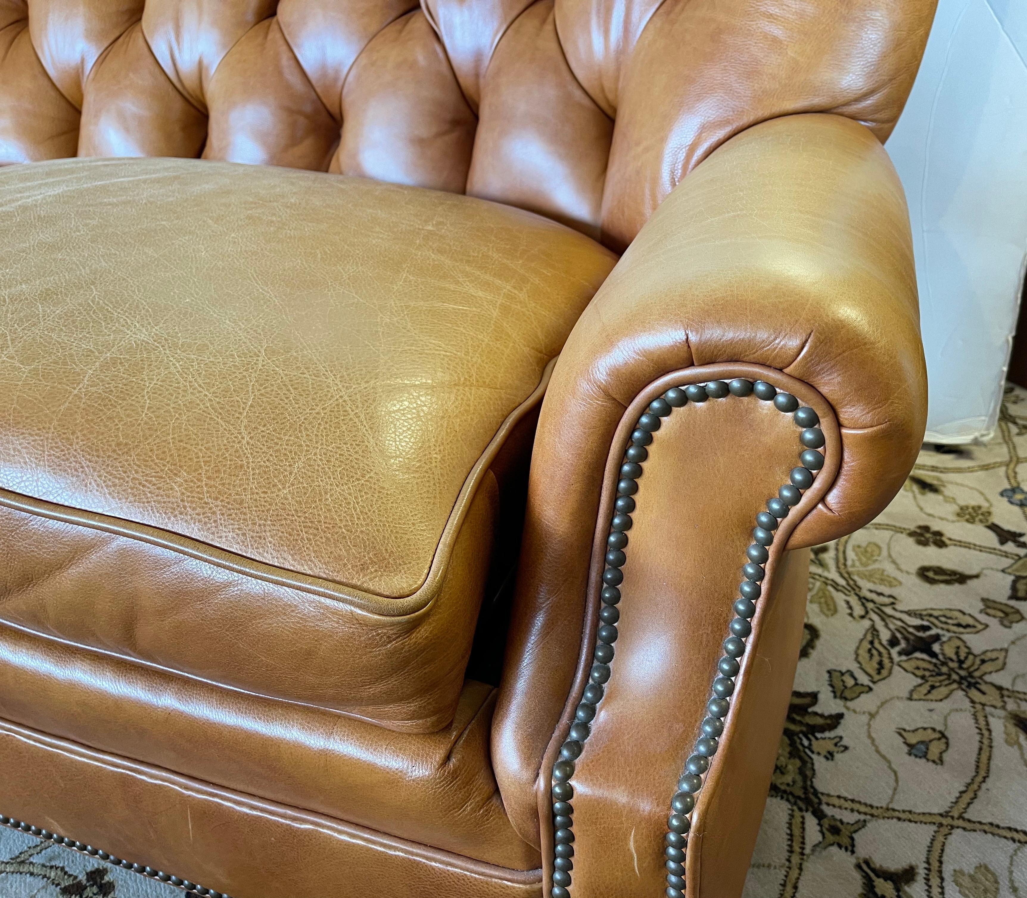 20th Century Vintage Hickory Chair Furniture Company Chesterfield Tufted Leather Sofa