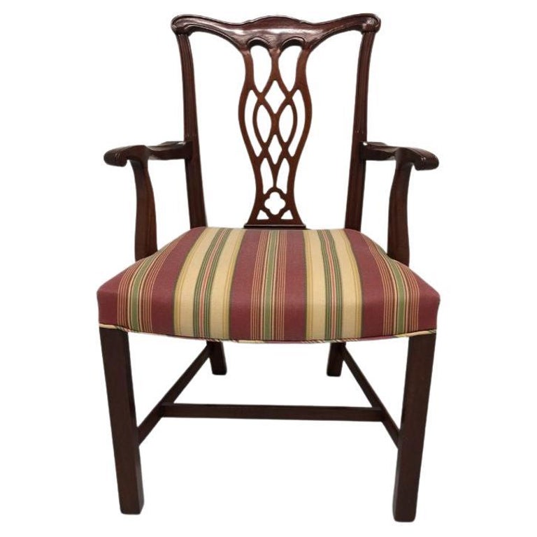 HICKORY CHAIR Solid Mahogany Chippendale Dining Armchair For Sale