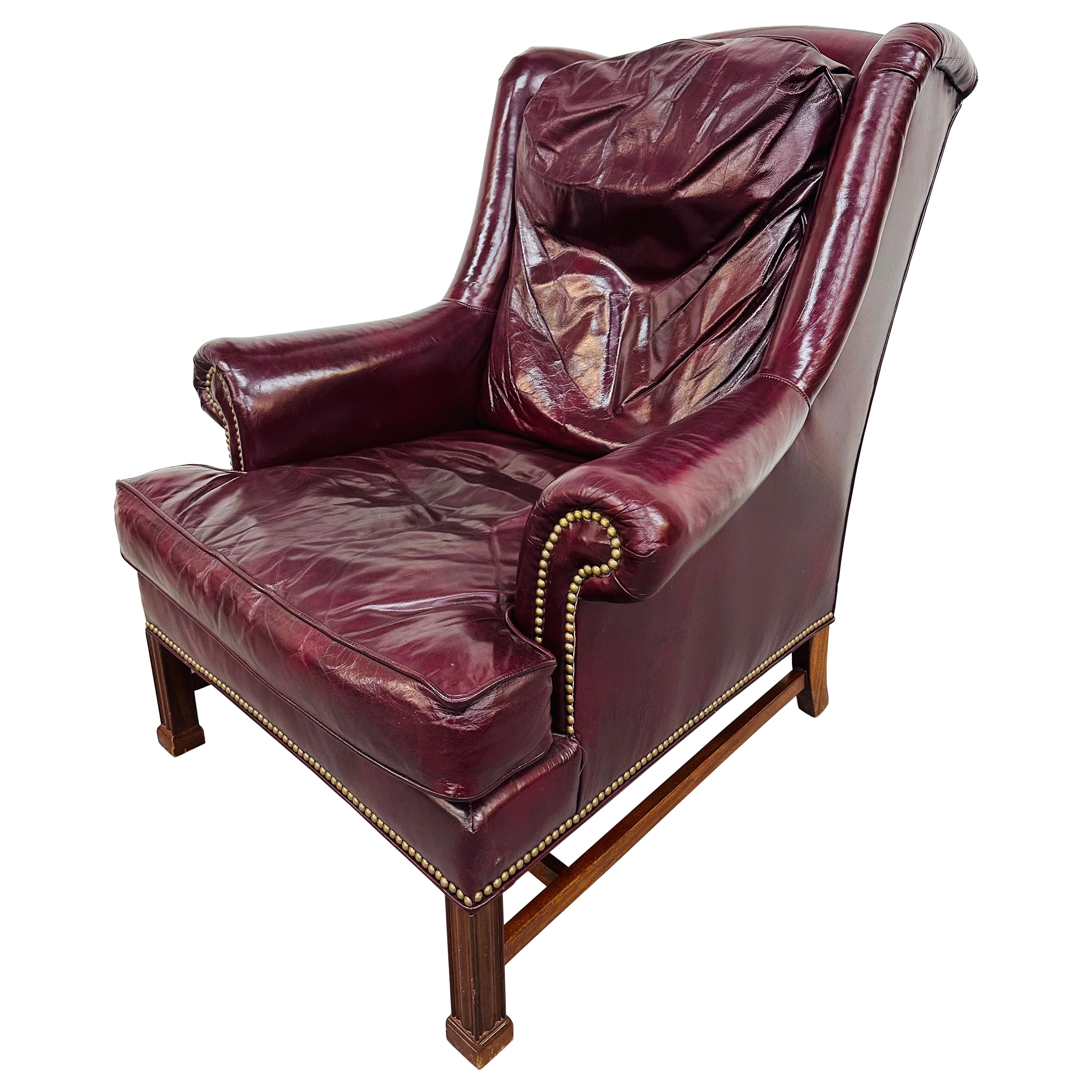 Vintage Hickory Cranberry Leather Arm Chair
