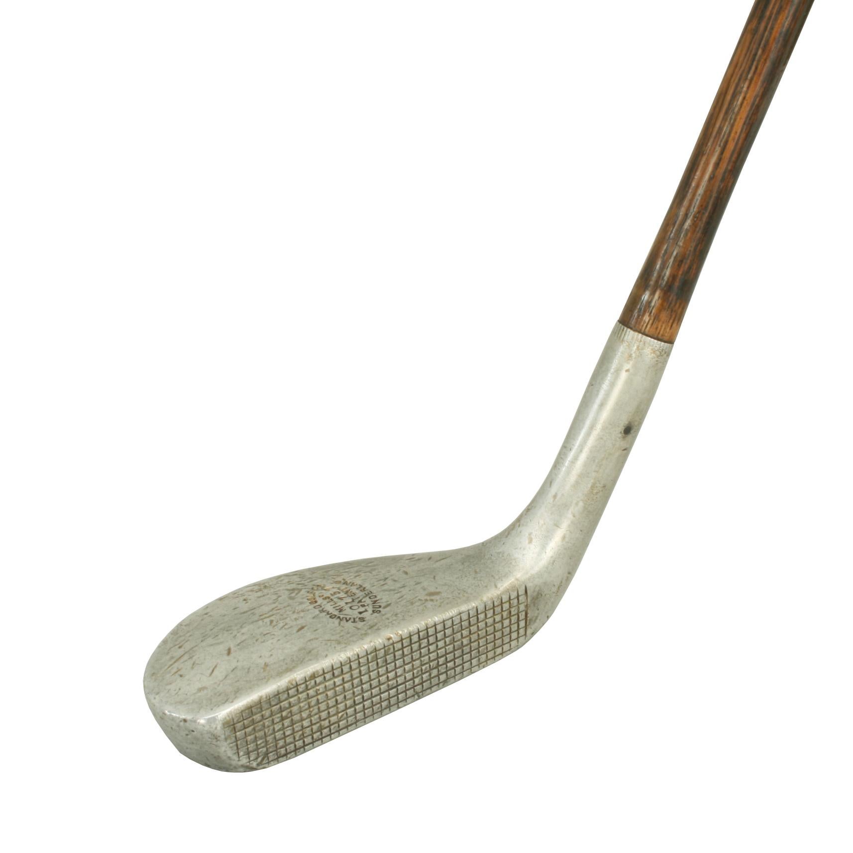 Vintage Hickory Golf Club, Braid Mills Long Nose Putter.
A good example of an aluminium Long Nose Braid Mills putter by the Standard Golf Co. The top of the head is stamped 'STANDARD GOLF Co., MILLS' 101757, PATENT, SUNDERLAND', whilst the