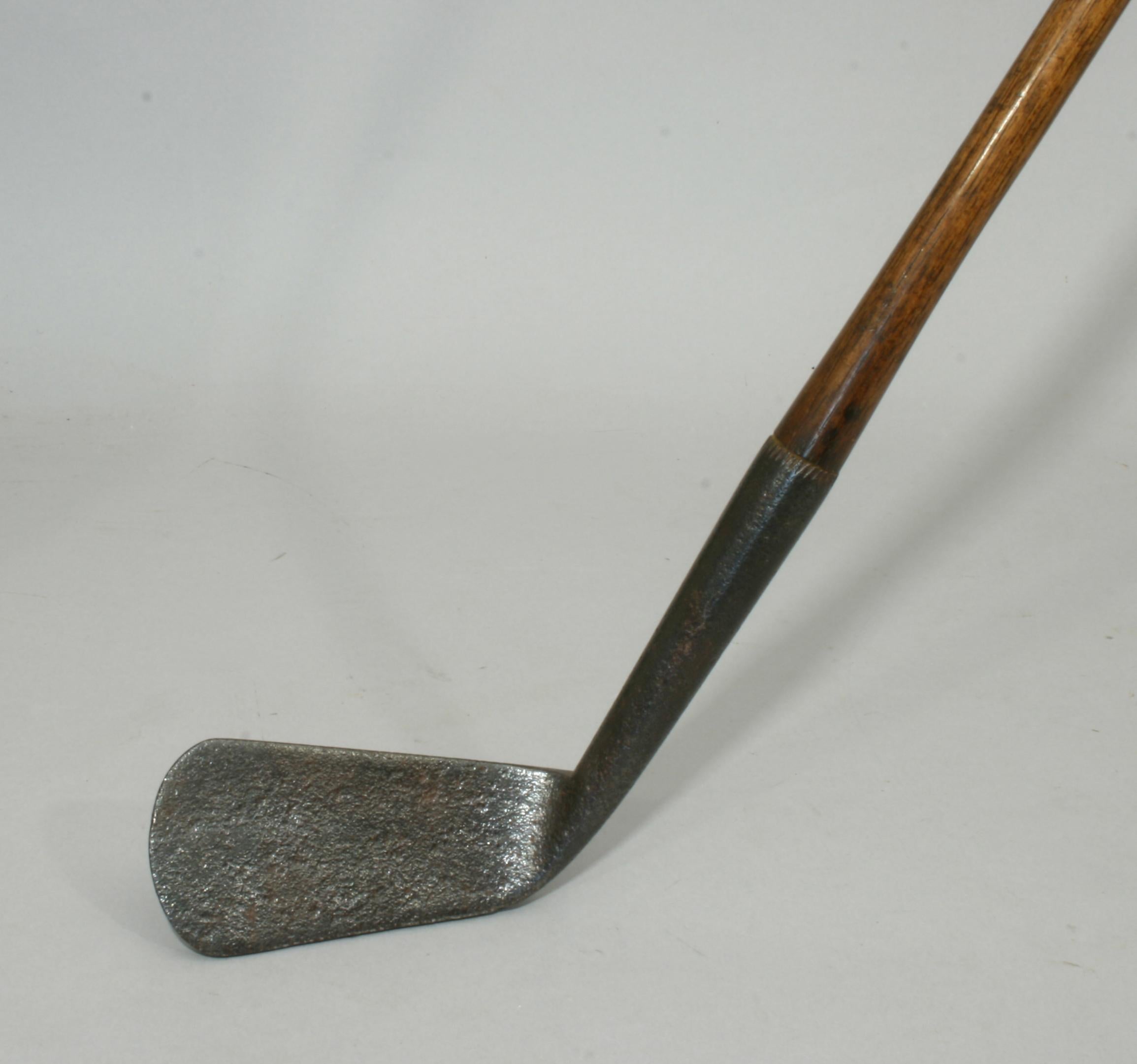 British Vintage Hickory Shafted Golf Club, Large Smooth Face Iron