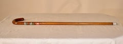 Vintage Hickory Walking Stick with Three Badges