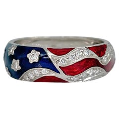 Vintage Hidalgo Flaggenring, 18 Karat Gold Diamant-Emaille-Ring, United States