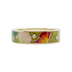 Vintage Hidalgo 18k Gold, Diamond & Enamel Band Ring with Butterflies & Flowers