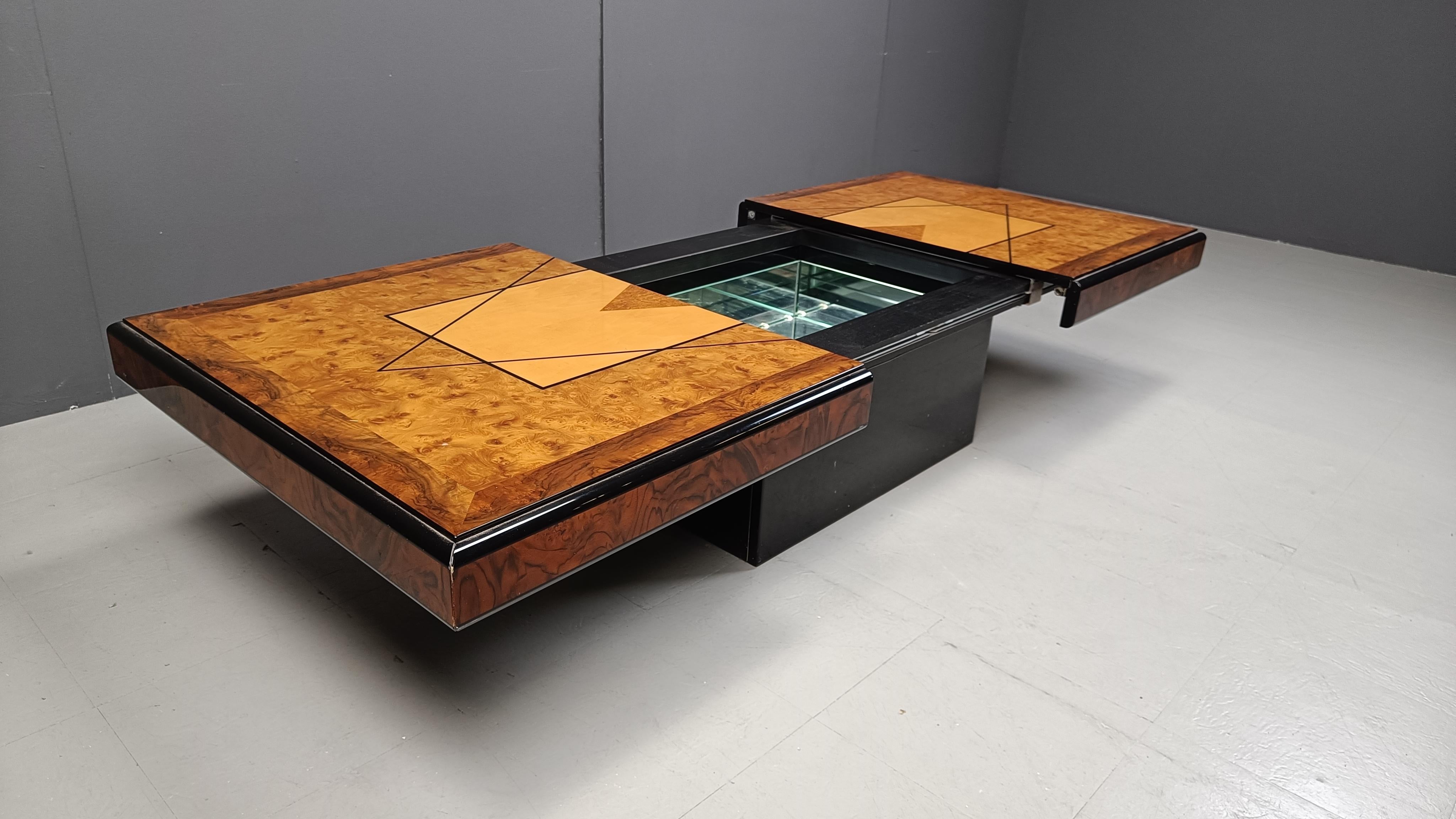 Vintage hidden bar coffee table by Eric Maville, 1970s 4