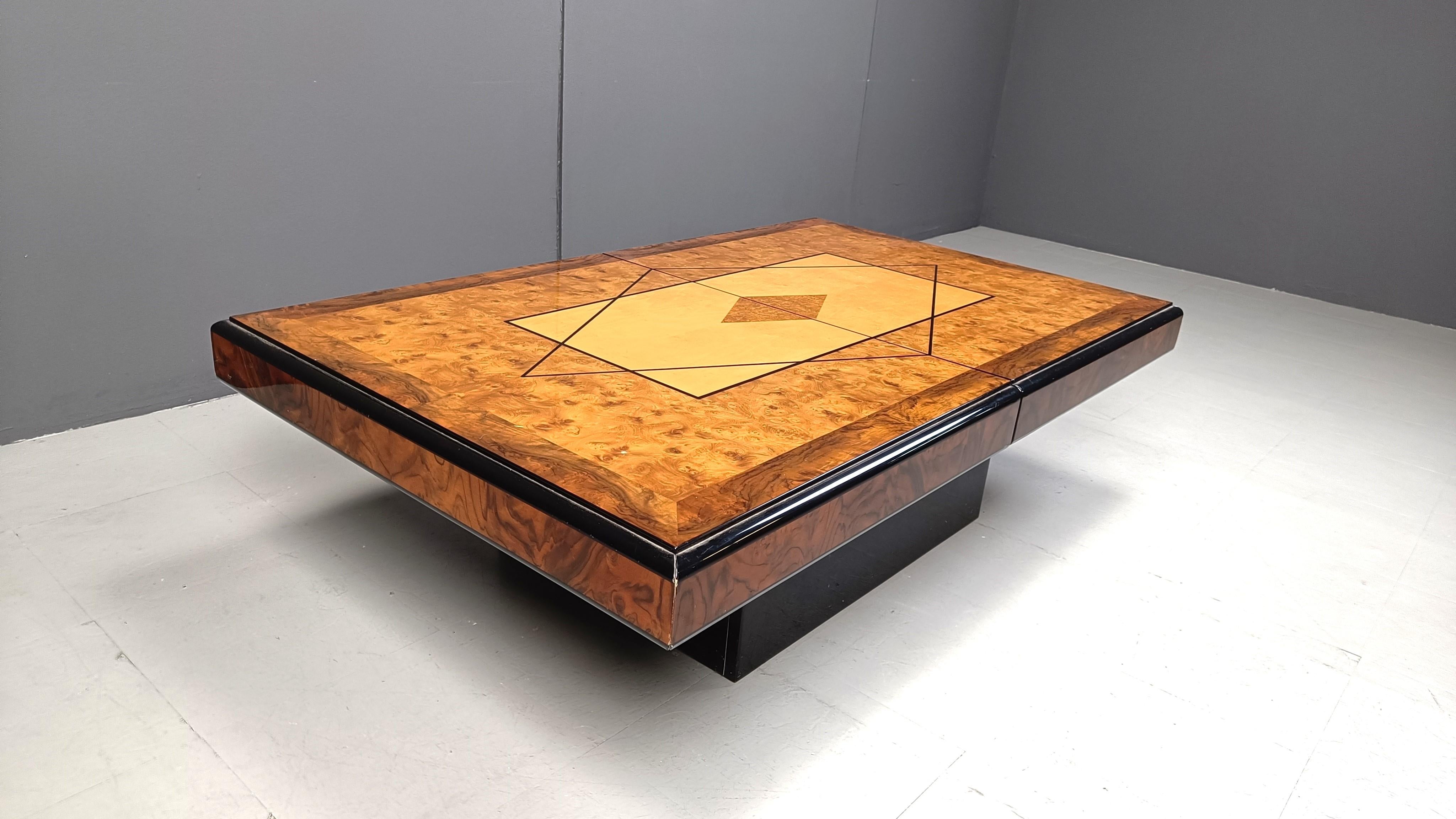 Burl Vintage hidden bar coffee table by Eric Maville, 1970s