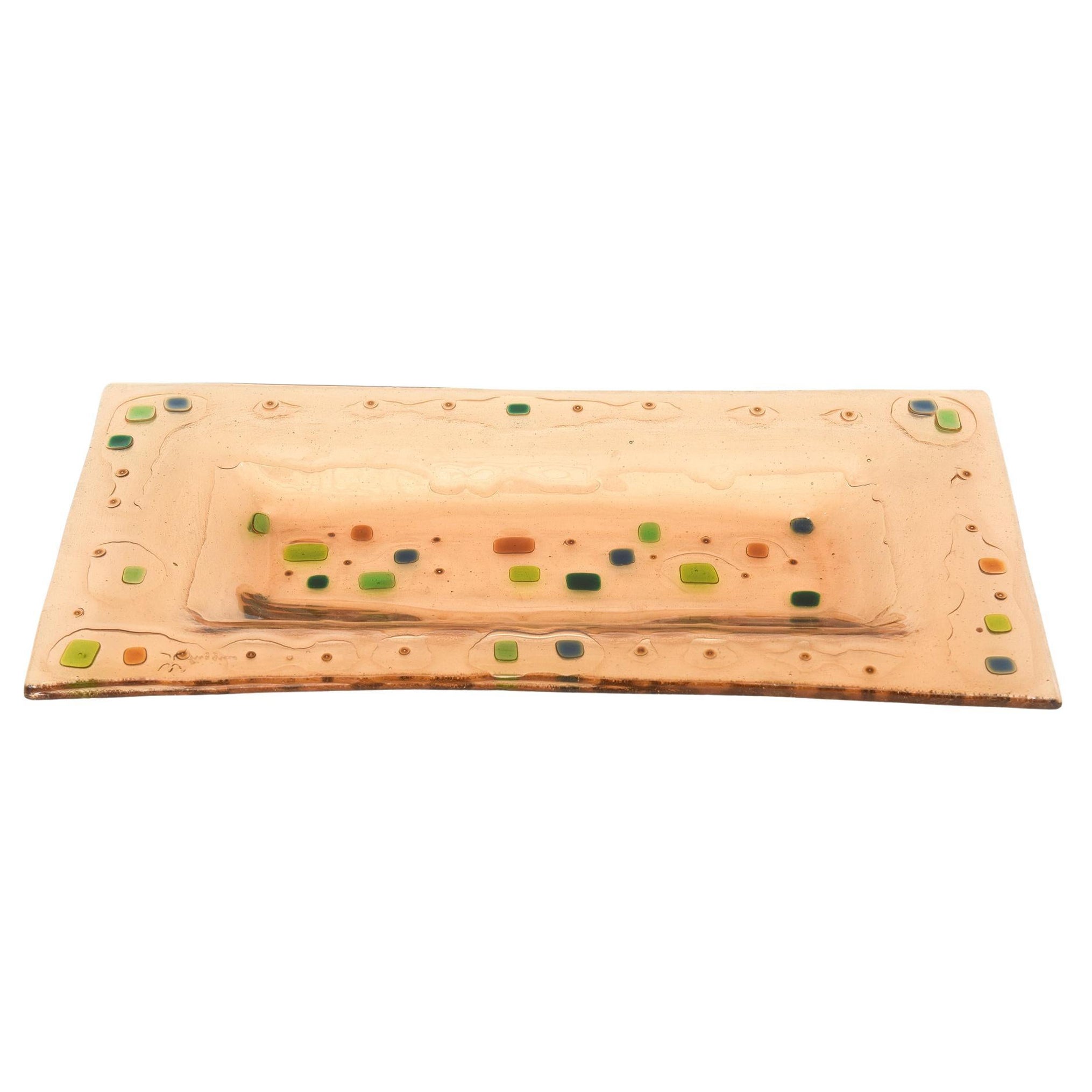 Bandeja oblonga de vidrio fundido, cuenco para servir, utensilio de bar, de mediados del siglo XX, firmado por Higgins Glass