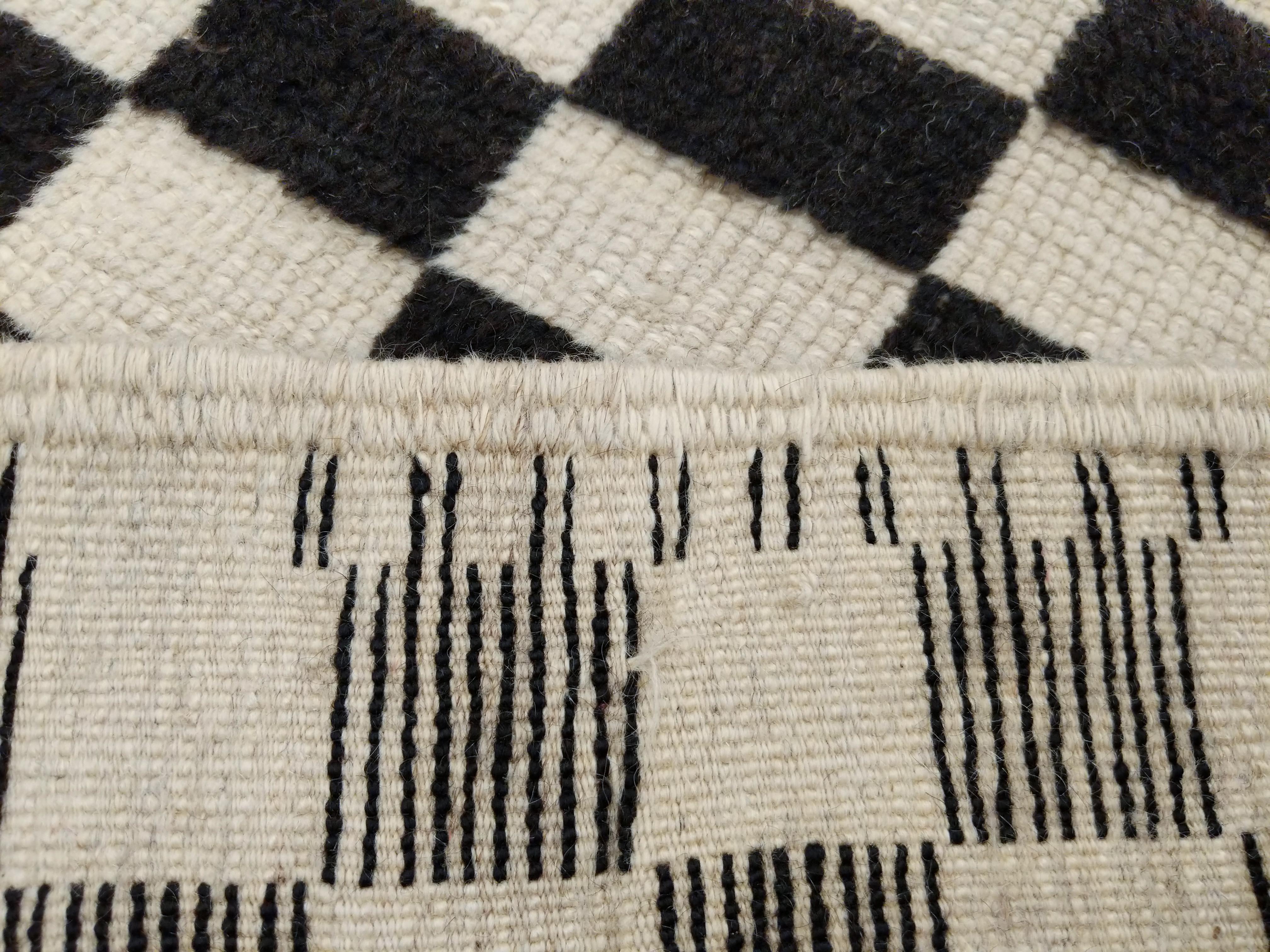 Vintage High Atlas Berber Moroccan Rug with Ivory/Black Chequerboard Pattern For Sale 1