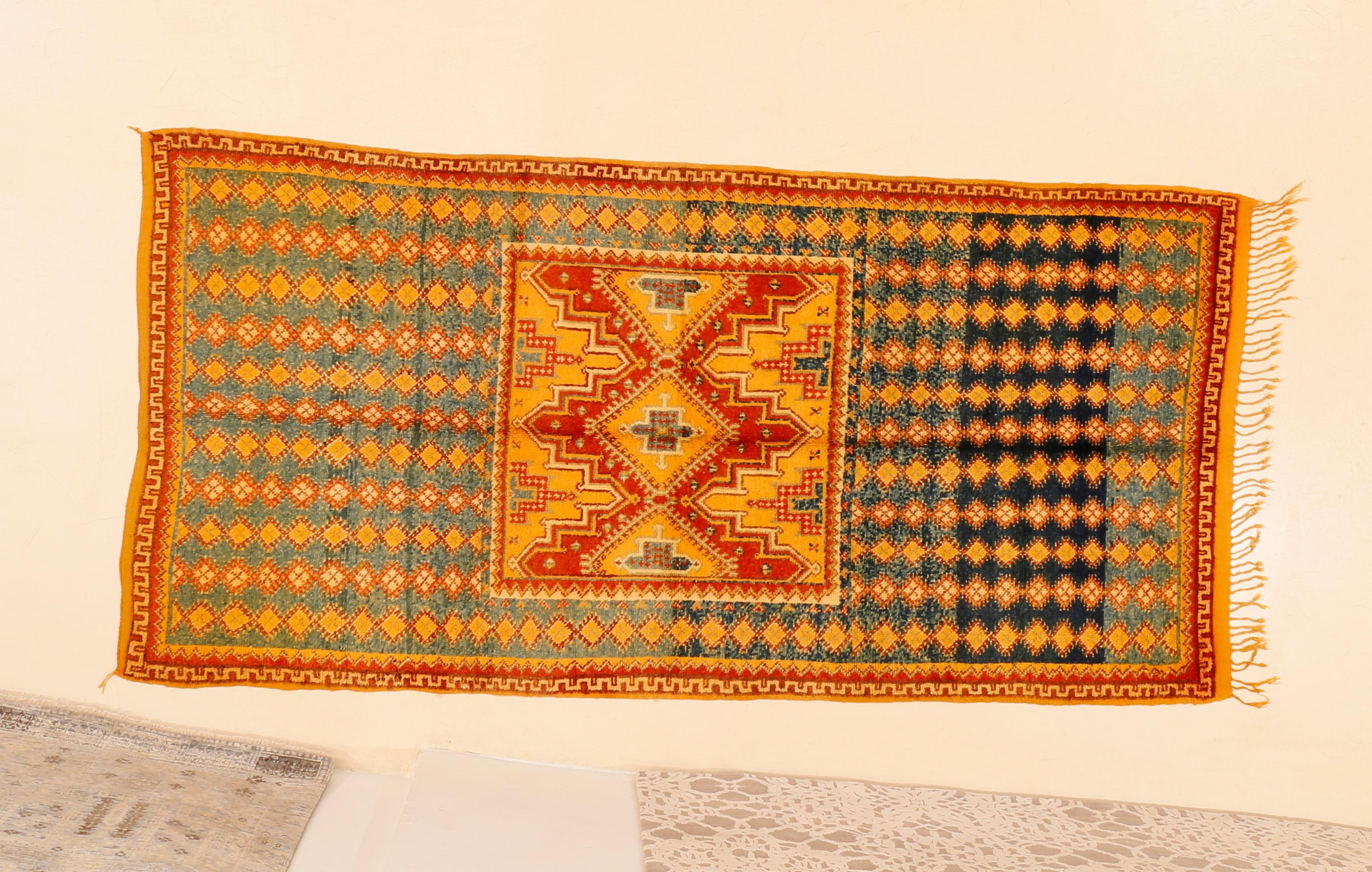 Hand-Knotted Vintage High Atlas Moroccan Berber Rug For Sale