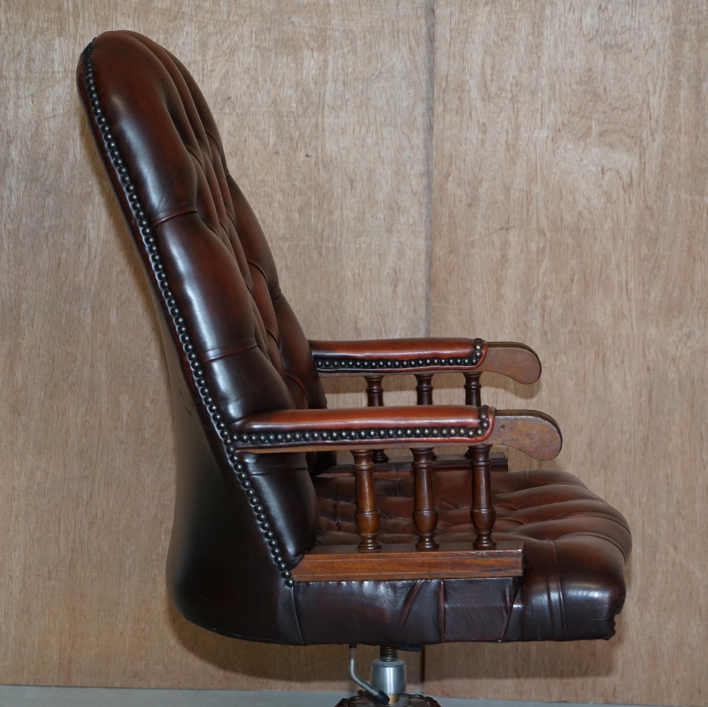 Vintage High Back Aged Brown Leather Chesterfield Captains Directors Chair 4