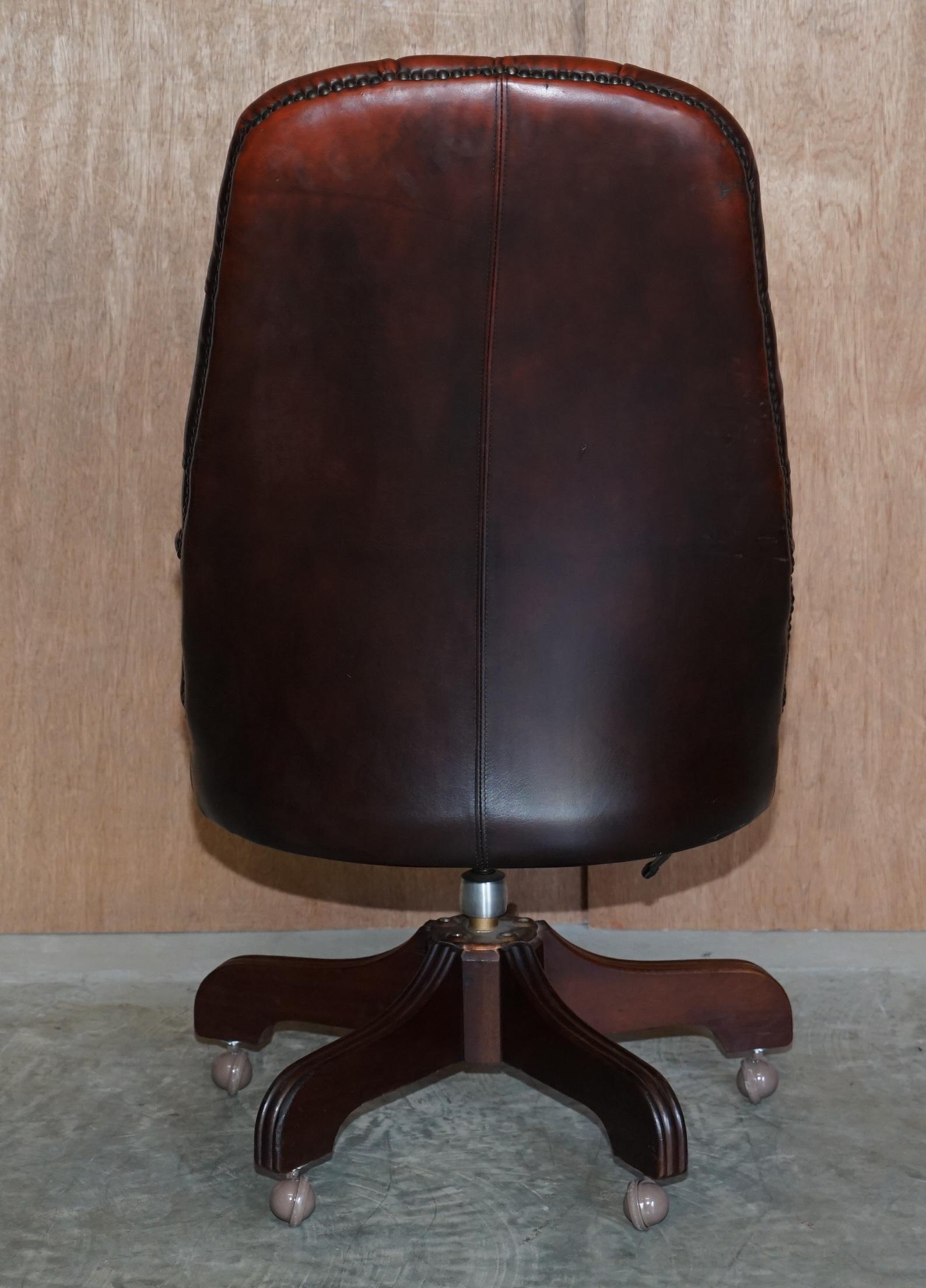 Vintage High Back Aged Brown Leather Chesterfield Captains Directors Chair 5