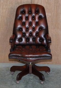 Vintage High Back Aged Brown Leather Chesterfield Captains Directors Chair