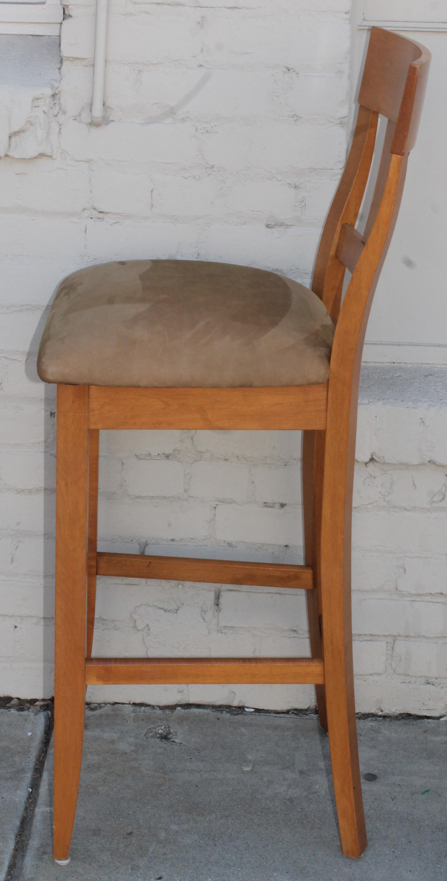 American Vintage High Back Bar Stools With Suede Seats For Sale