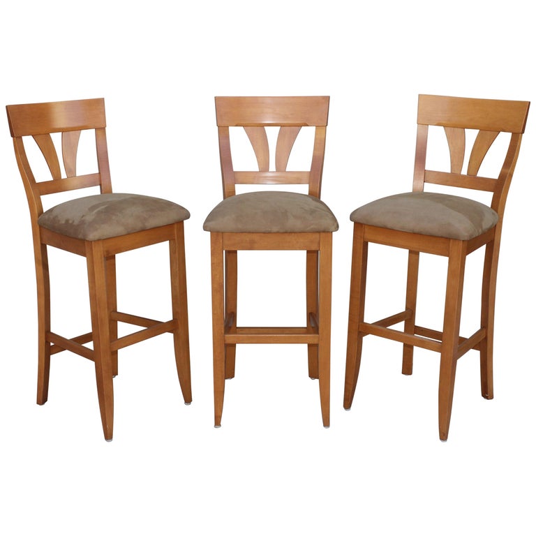Vintage High Back Bar Stools With Suede Seats For Sale at 1stDibs