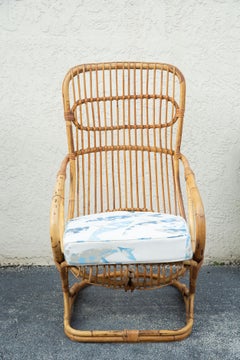 Vintage High Back Cane Armchair with Cushion