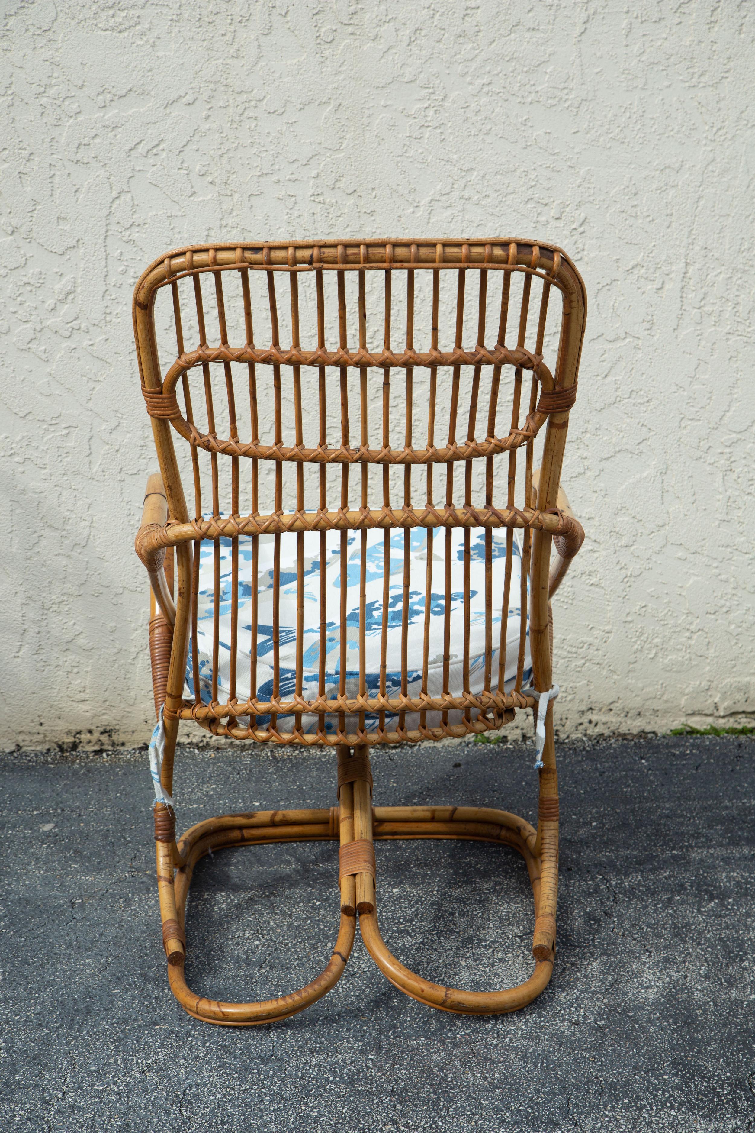 Vintage High Back Cane Armchair with Cushion For Sale 2