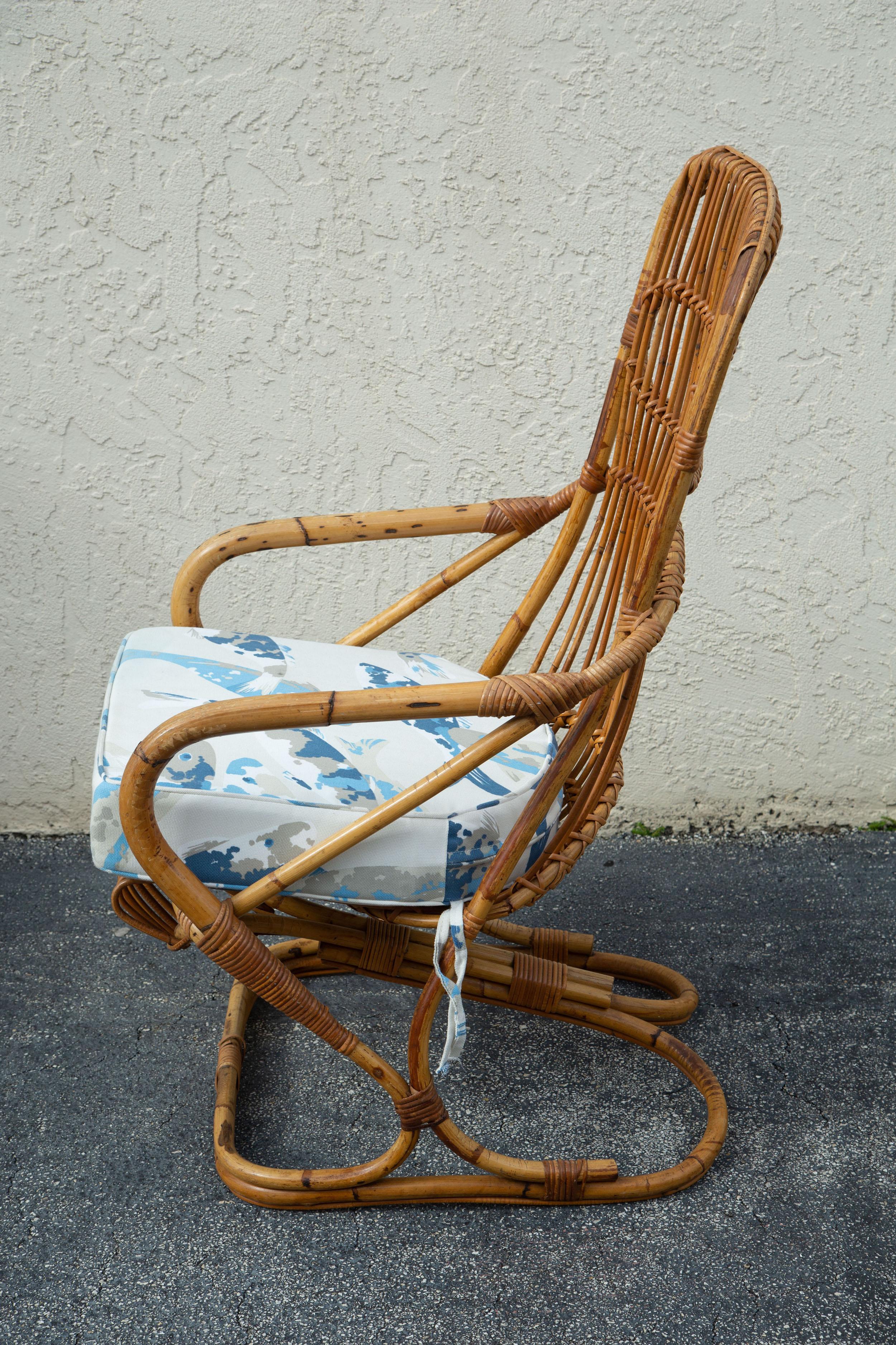 Vintage High Back Cane Armchair with Cushion For Sale 3