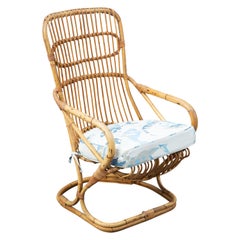 Vintage High Back Cane Armchair with Cushion