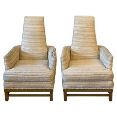 Vintage High Back Chairs in Tan Upholstery, a Pair