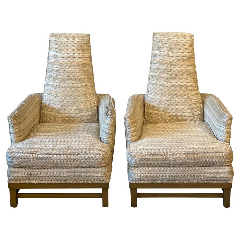 Vintage High Back Chairs in Tan Upholstery, a Pair For Sale at 1stDibs