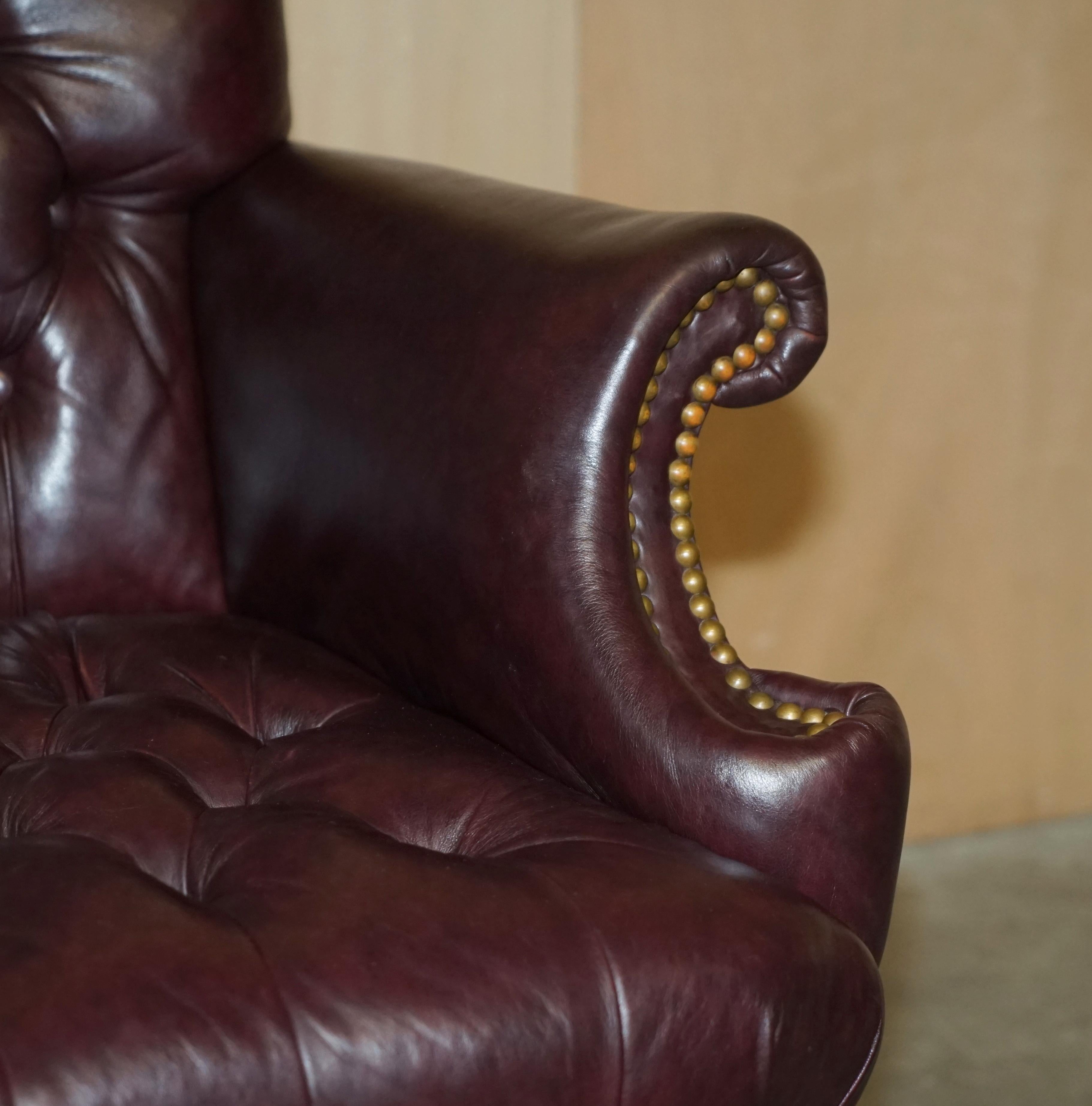 Vintage High Back Chesterfield Heritage Leather Office Captains Swivel Chair For Sale 5