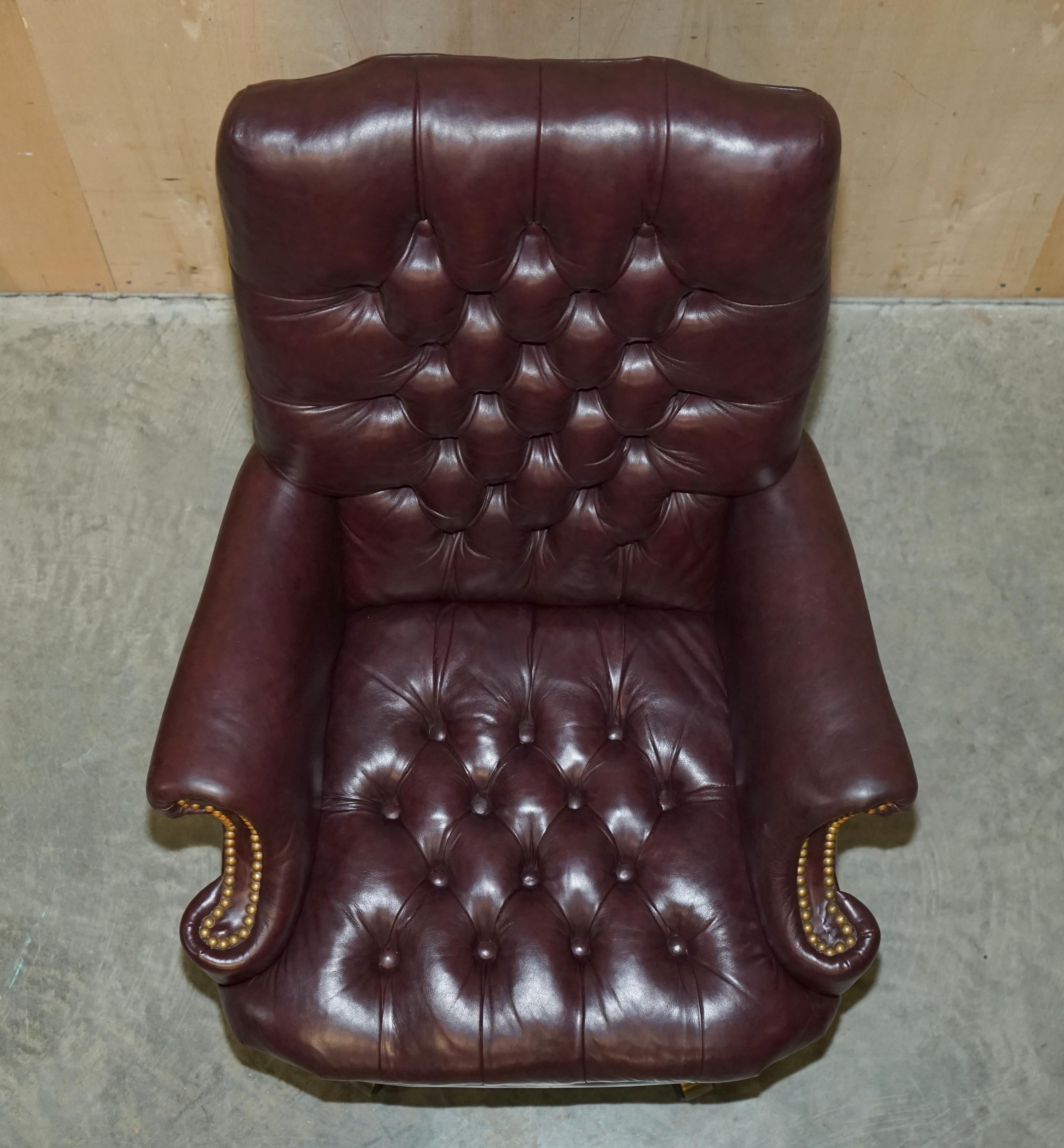 Vintage High Back Chesterfield Heritage Leather Office Captains Swivel Chair For Sale 8