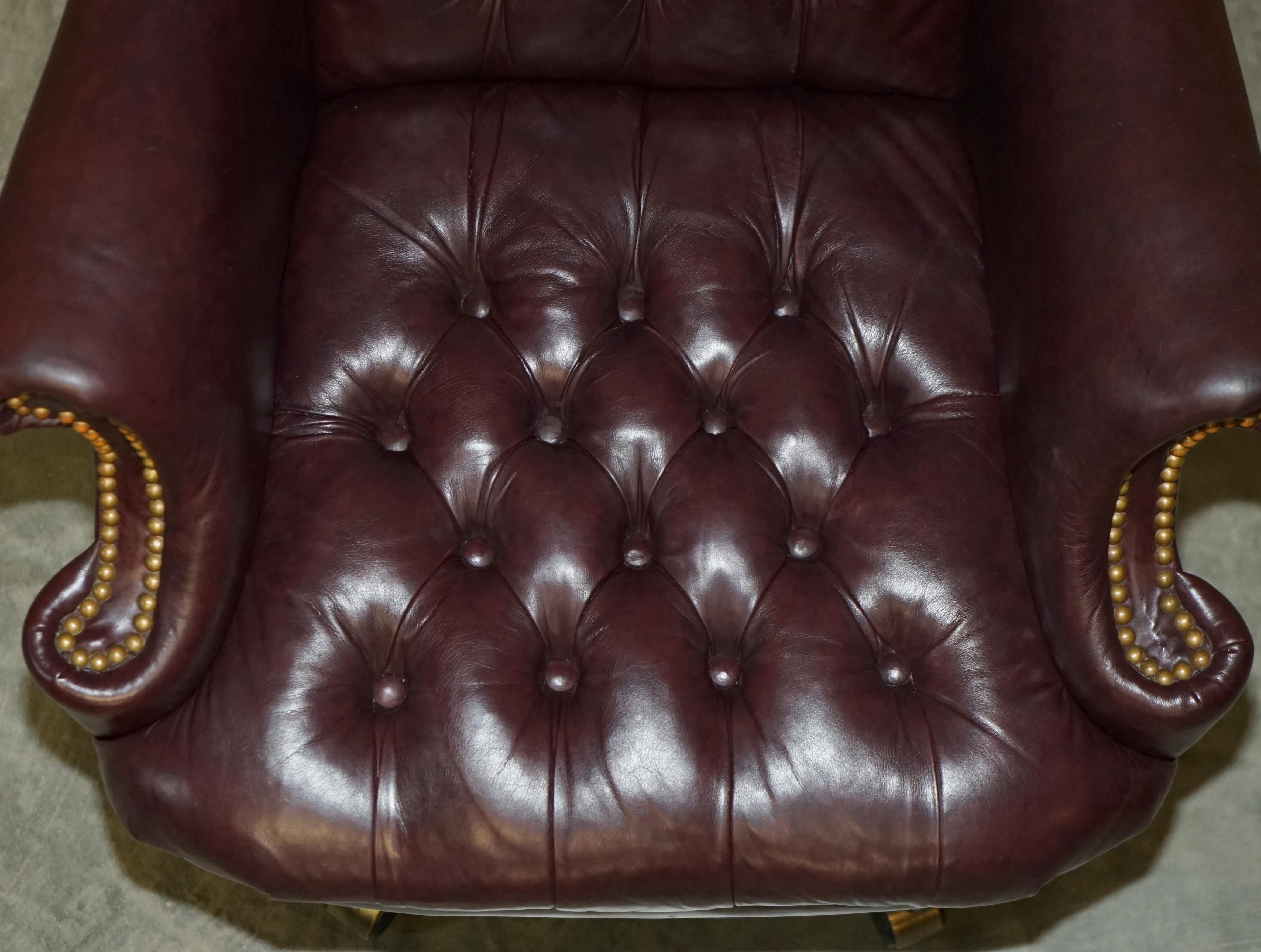 Vintage High Back Chesterfield Heritage Leather Office Captains Swivel Chair For Sale 9
