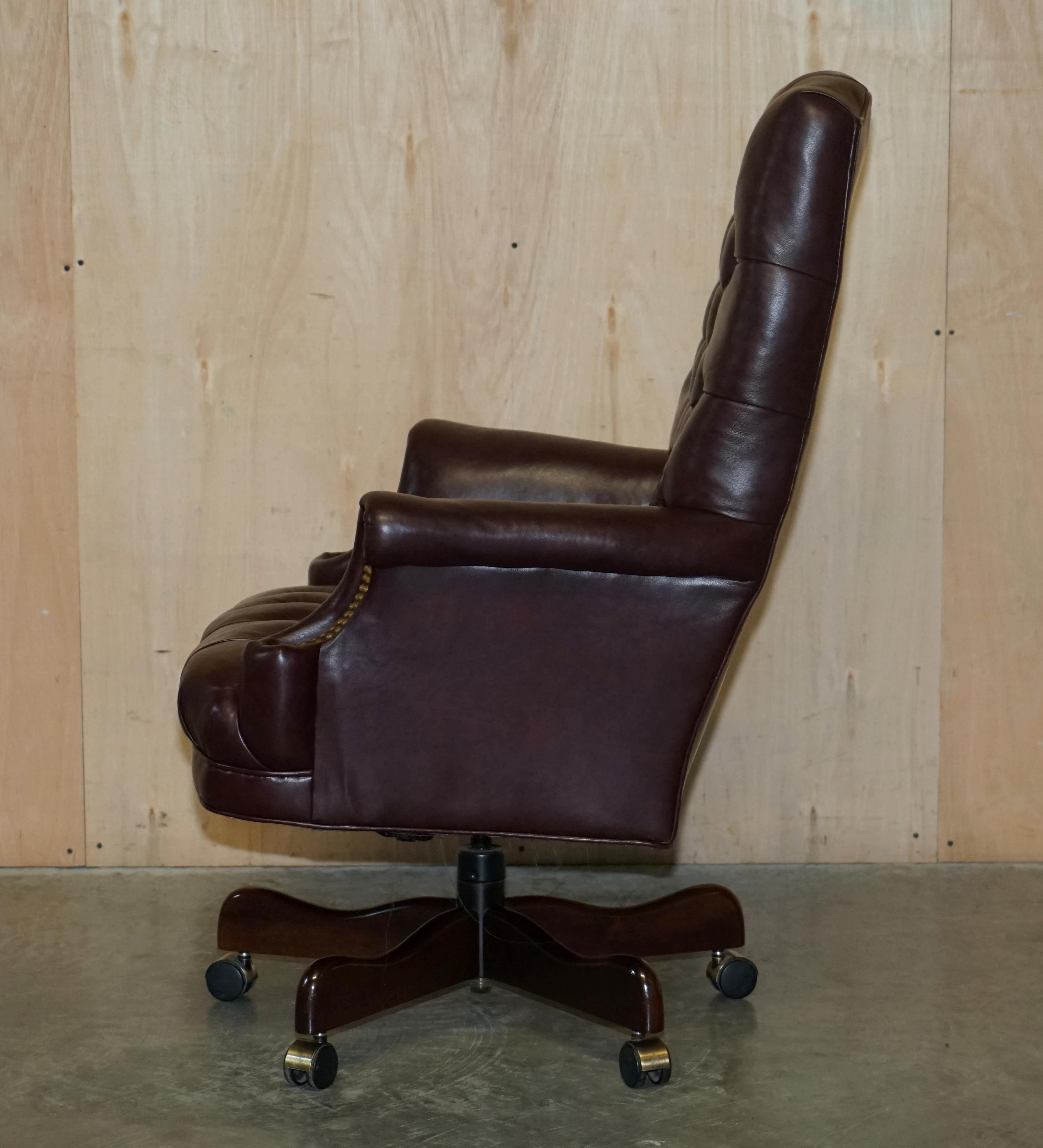 Vintage High Back Chesterfield Heritage Leather Office Captains Swivel Chair For Sale 10