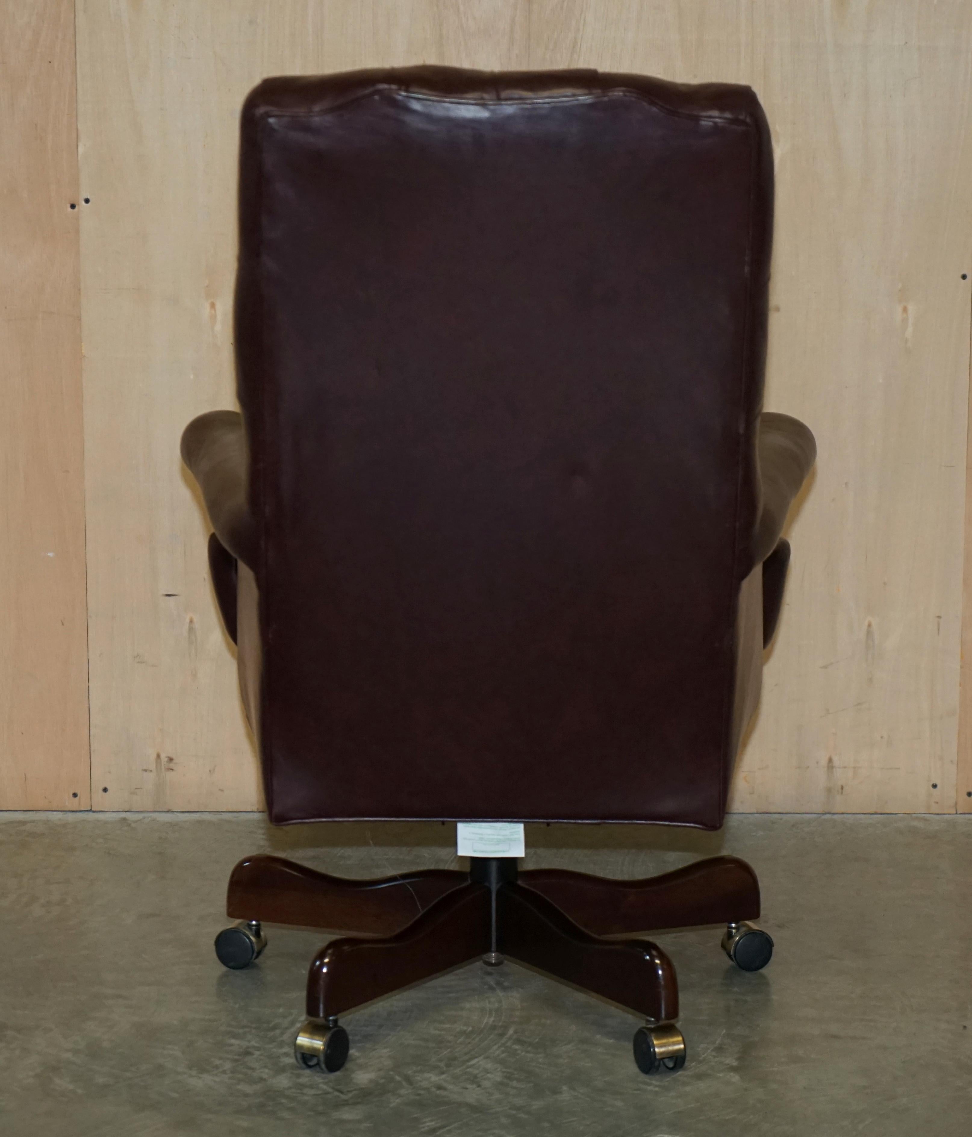 Vintage High Back Chesterfield Heritage Leather Office Captains Swivel Chair For Sale 11