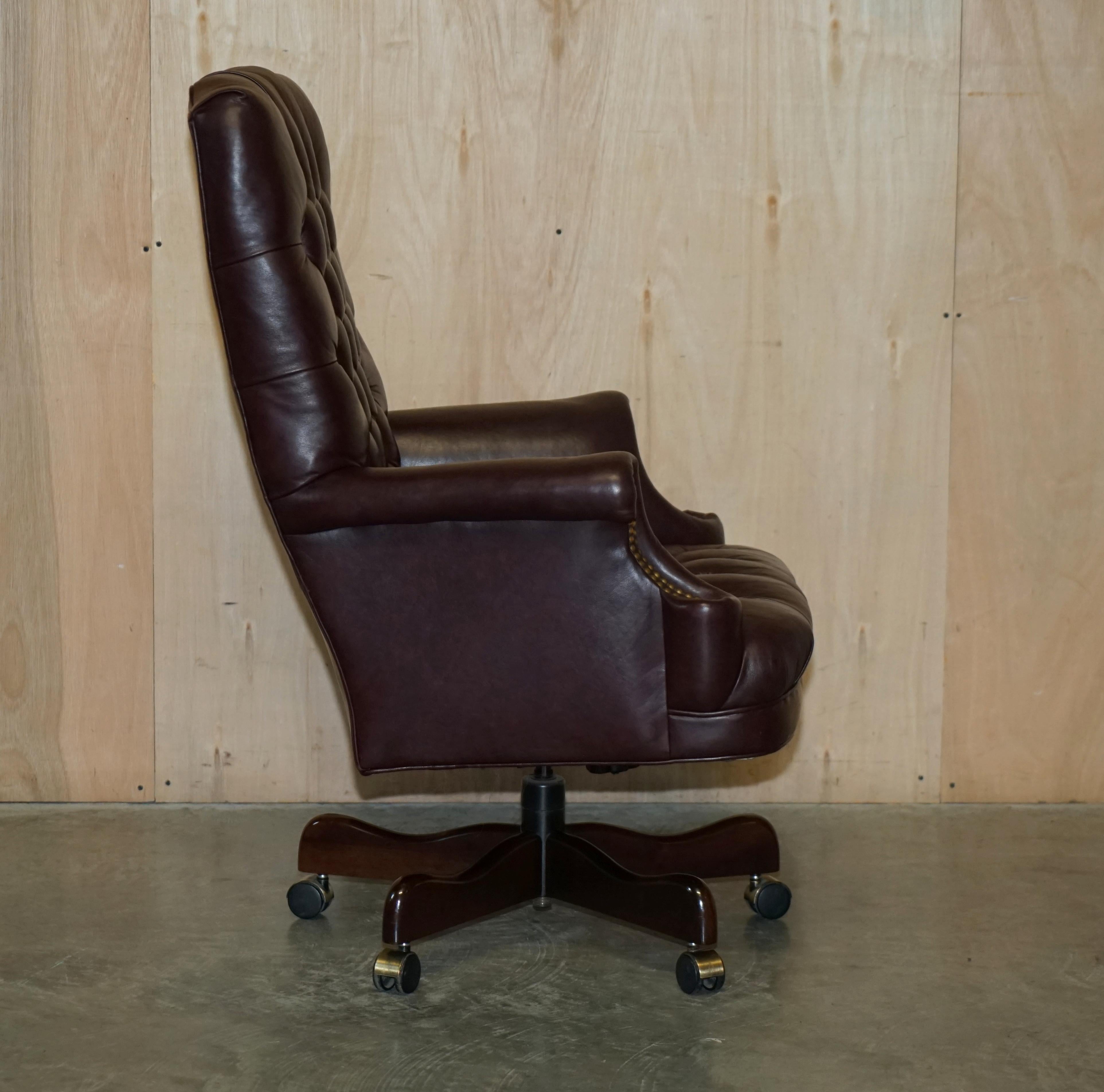 Vintage High Back Chesterfield Heritage Leather Office Captains Swivel Chair For Sale 12
