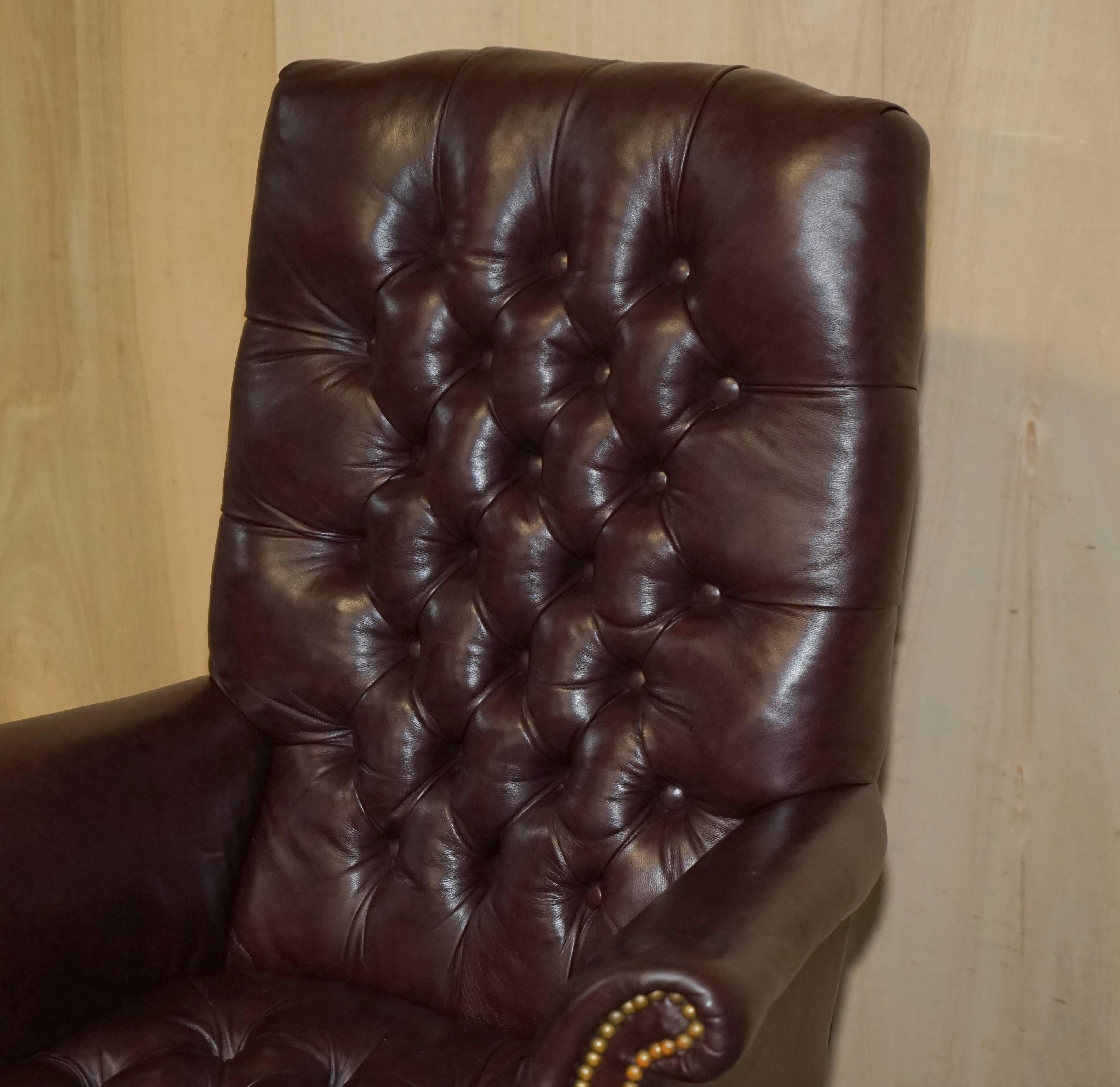 English Vintage High Back Chesterfield Heritage Leather Office Captains Swivel Chair For Sale