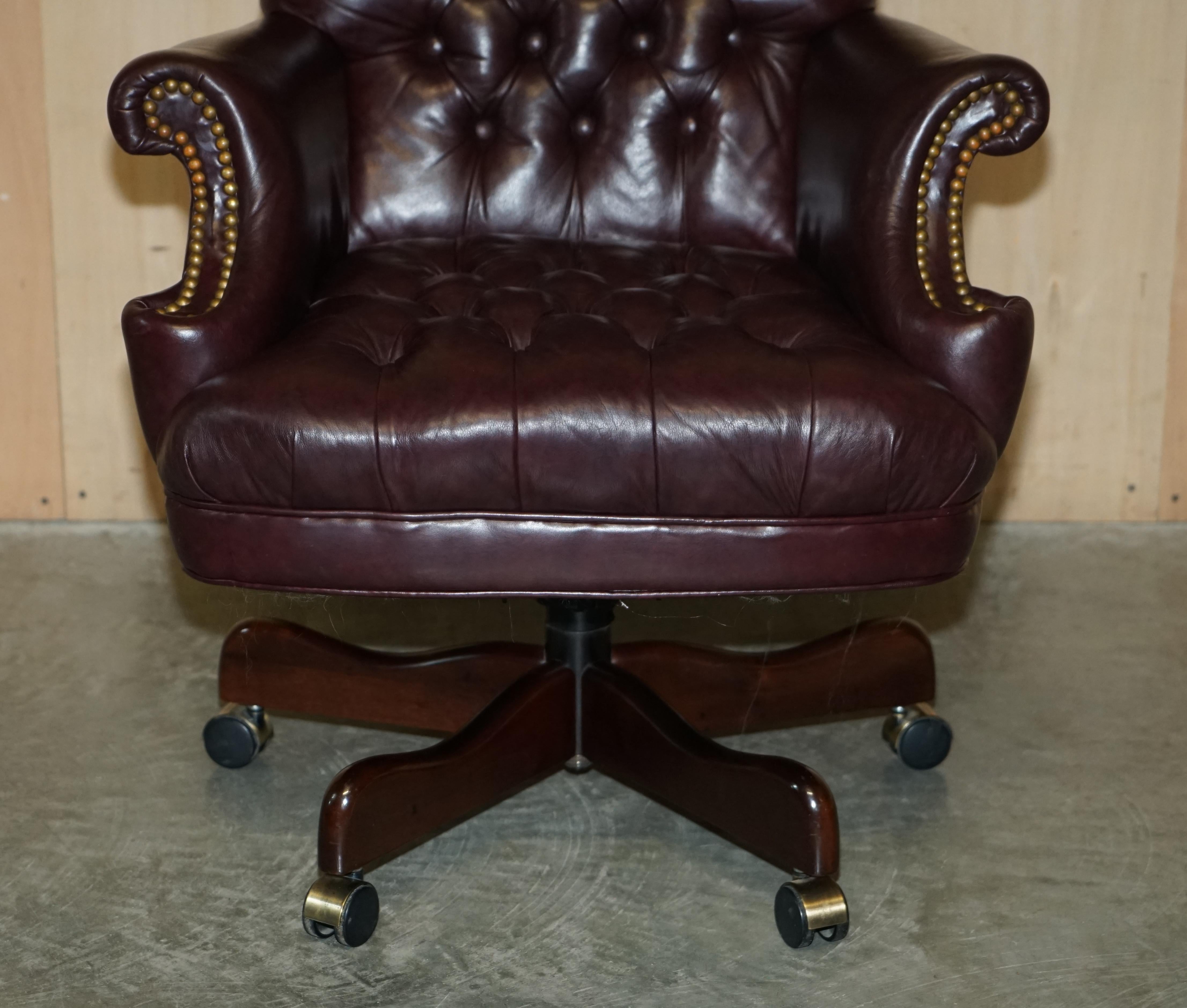 Hand-Crafted Vintage High Back Chesterfield Heritage Leather Office Captains Swivel Chair For Sale