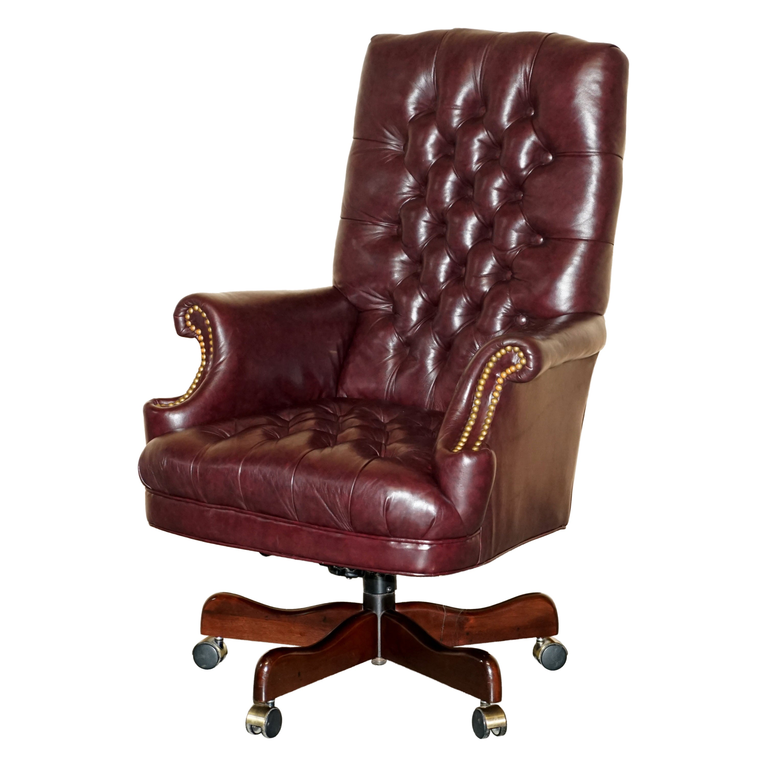 Sedia girevole per ufficio con schienale alto vintage in pelle Chesterfield Heritage