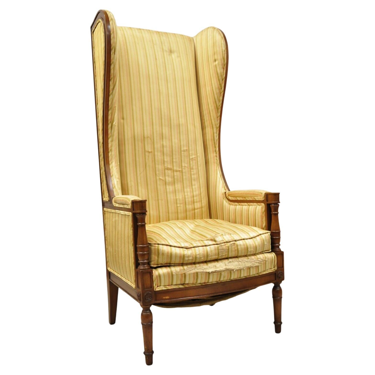 Vintage High Back French Hollywood Regency Stately Throne Lounge Arm Chair For Sale