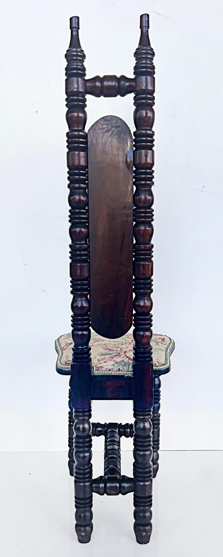 Vintage High Back Jacobean Style Spanish Hall Prayer Chairs, Pair at