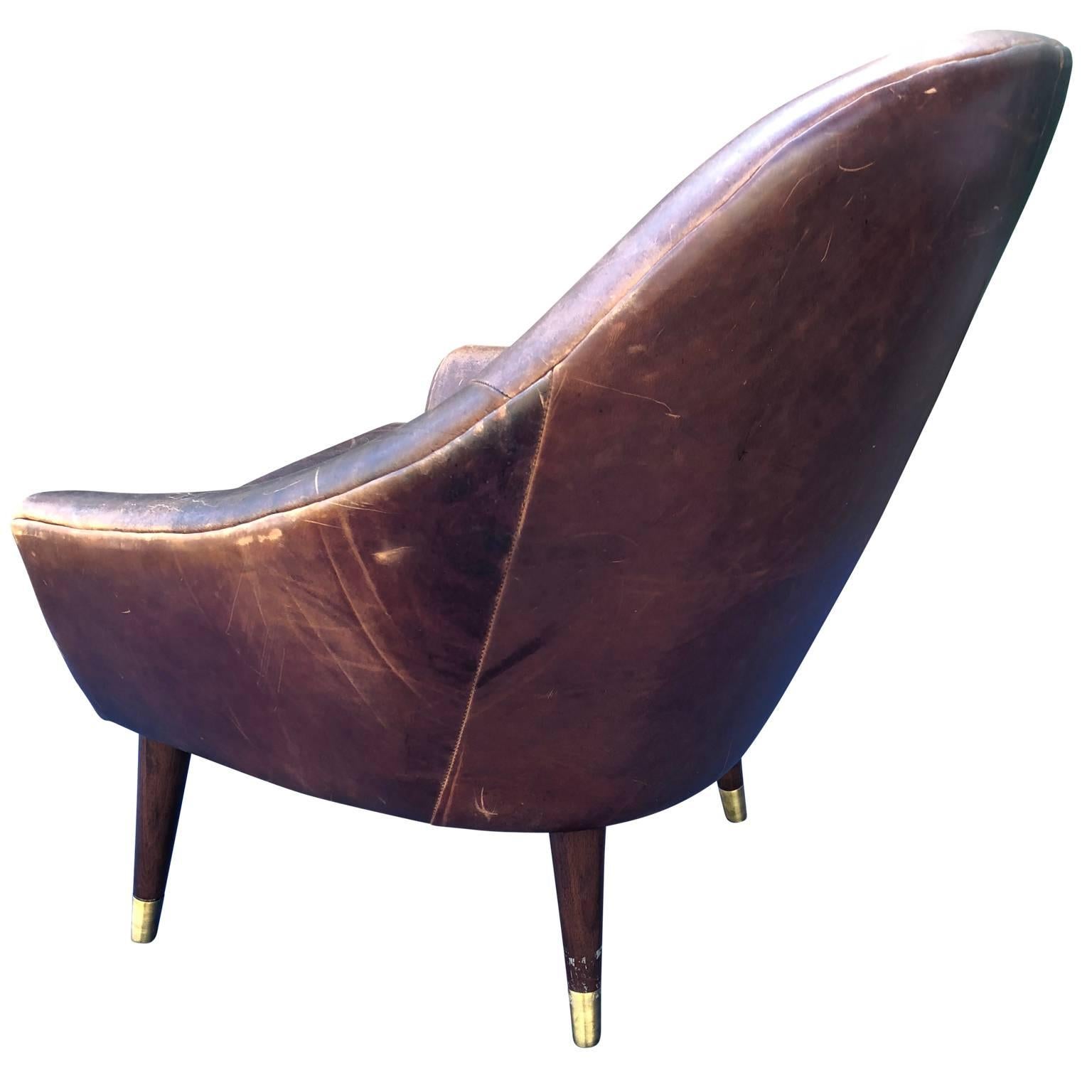 Vintage American High Back Leather Club Chair im Zustand „Gut“ in Haddonfield, NJ